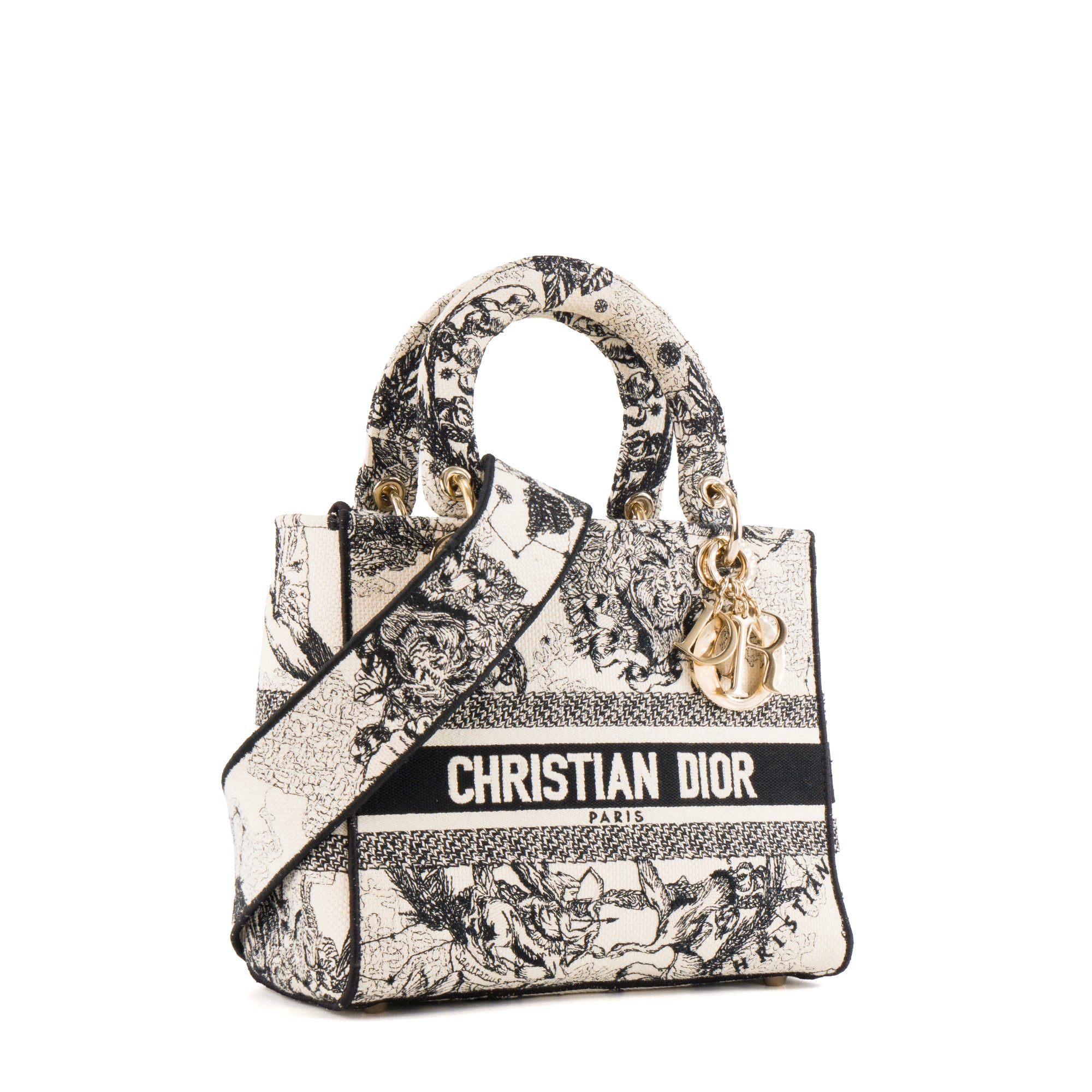 DIOR - Sac à bandoulière Lady D-Lite Dior en toile noire et blanche