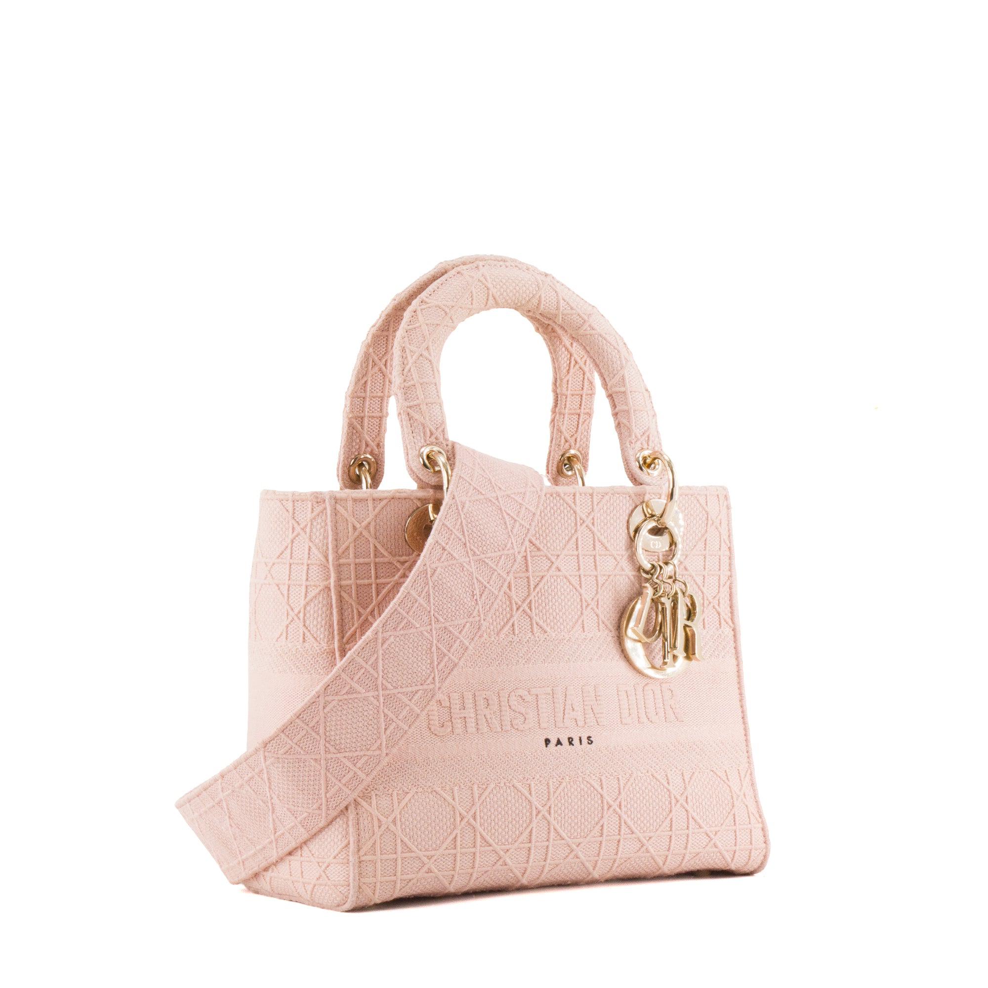 DIOR - Sac à bandoulière Lady D-Lite medium Dior en toile cannage rose ancien