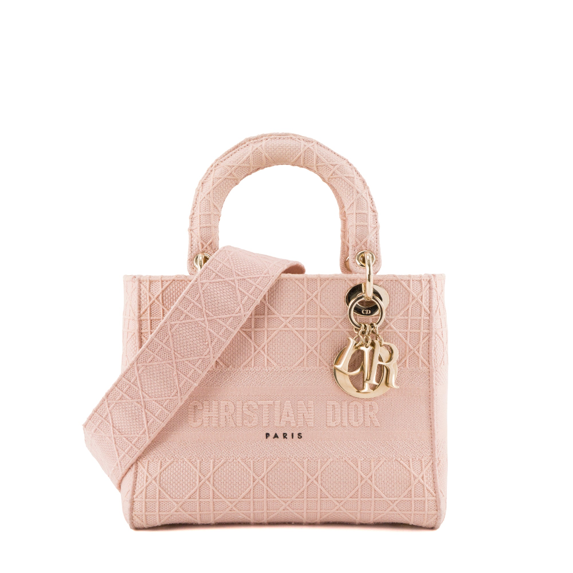 DIOR - Sac à bandoulière Lady D-Lite medium Dior en toile cannage rose ancien