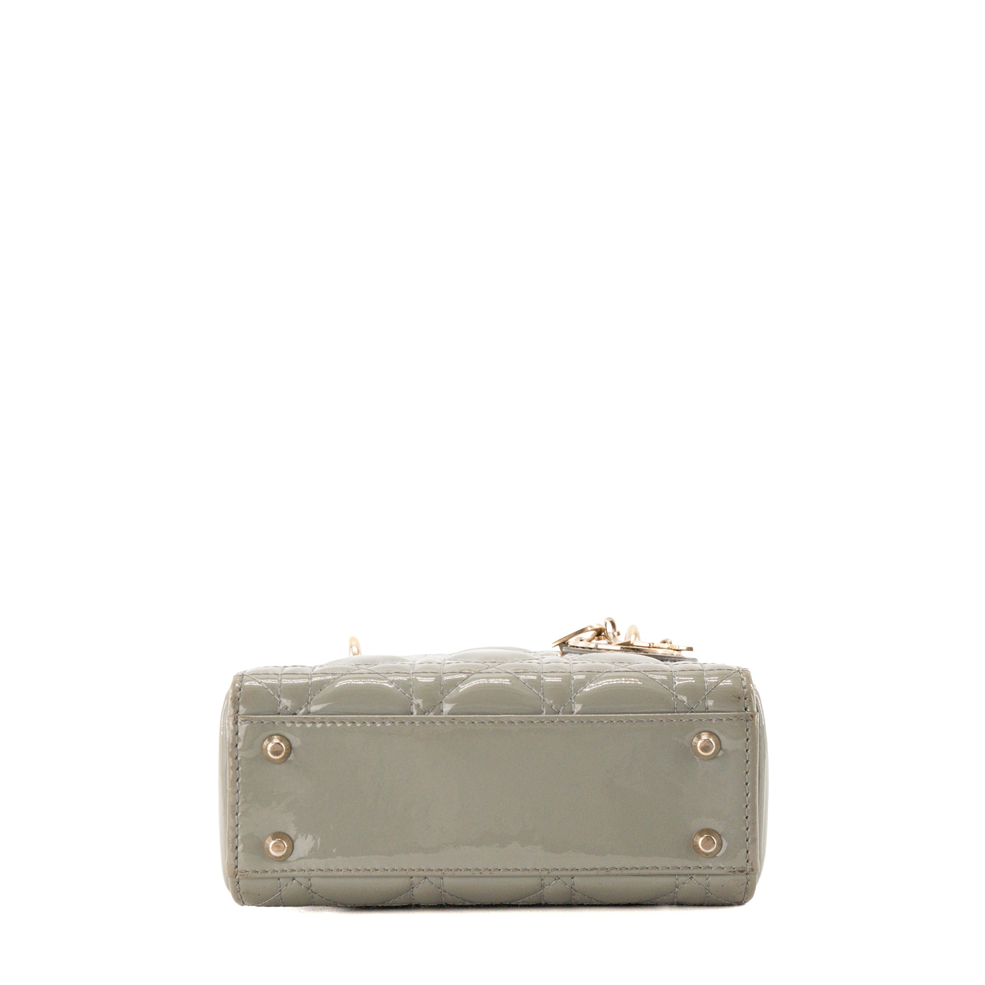DIOR - Sac à bandoulière Lady Dior mini en cuir cannage verni vert kaki