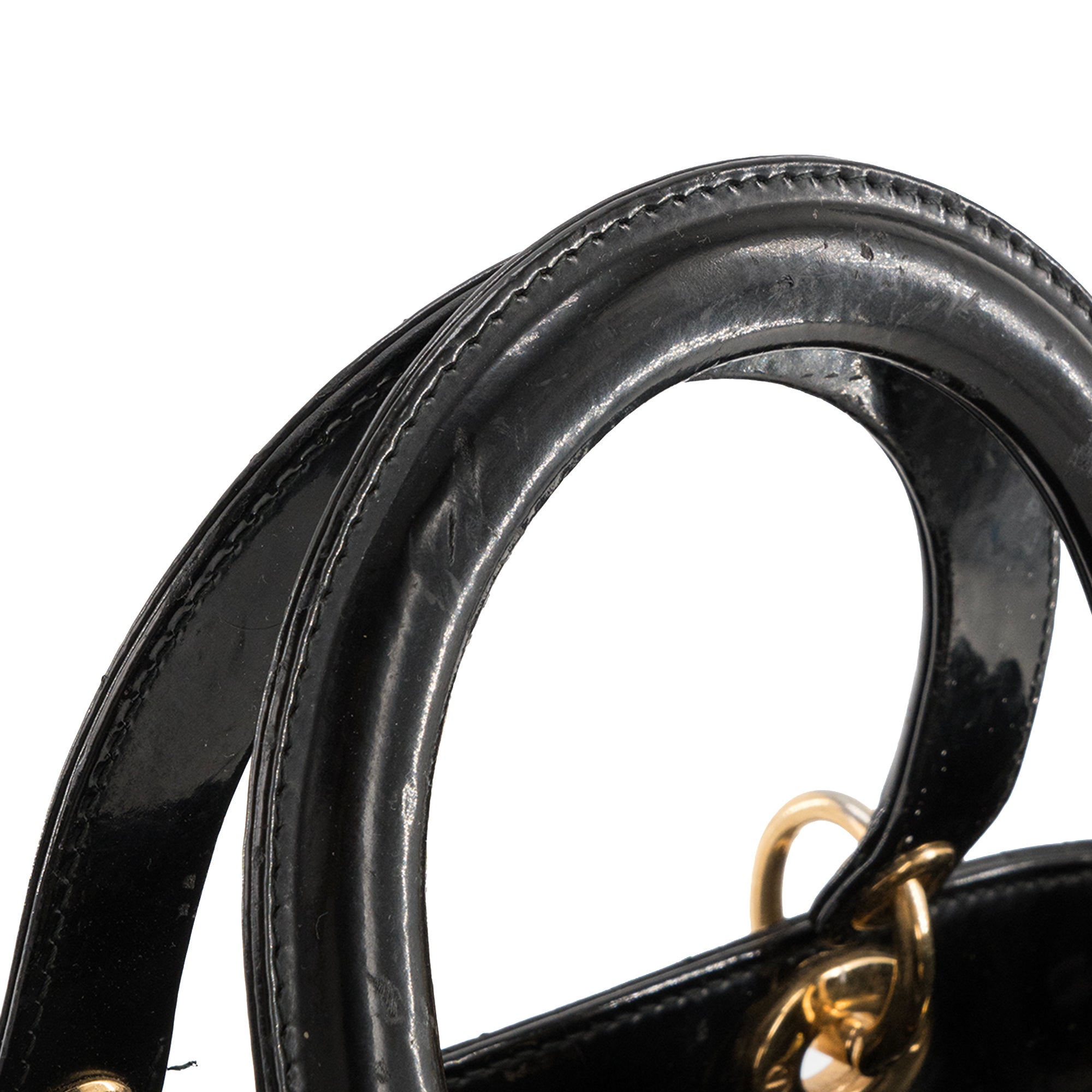 DIOR - Sac à bandoulière Lady Dior Medium en cuir verni noir