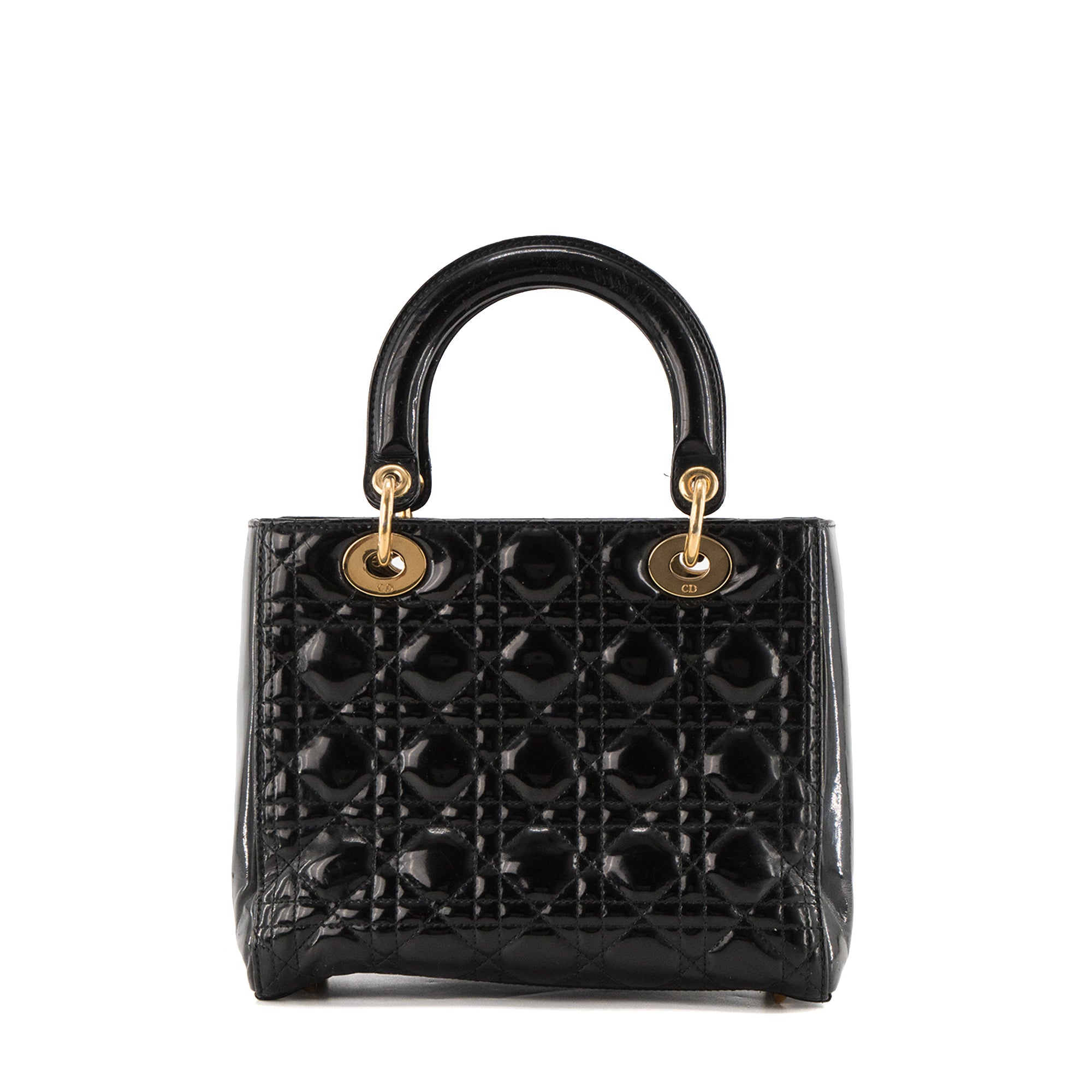 DIOR - Sac à bandoulière Lady Dior Medium en cuir verni noir