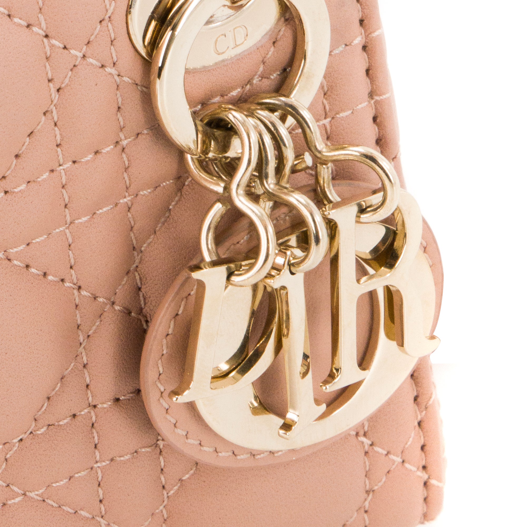 DIOR - Sac à bandoulière Lady Dior micro Dior en cuir cannage rose ancien