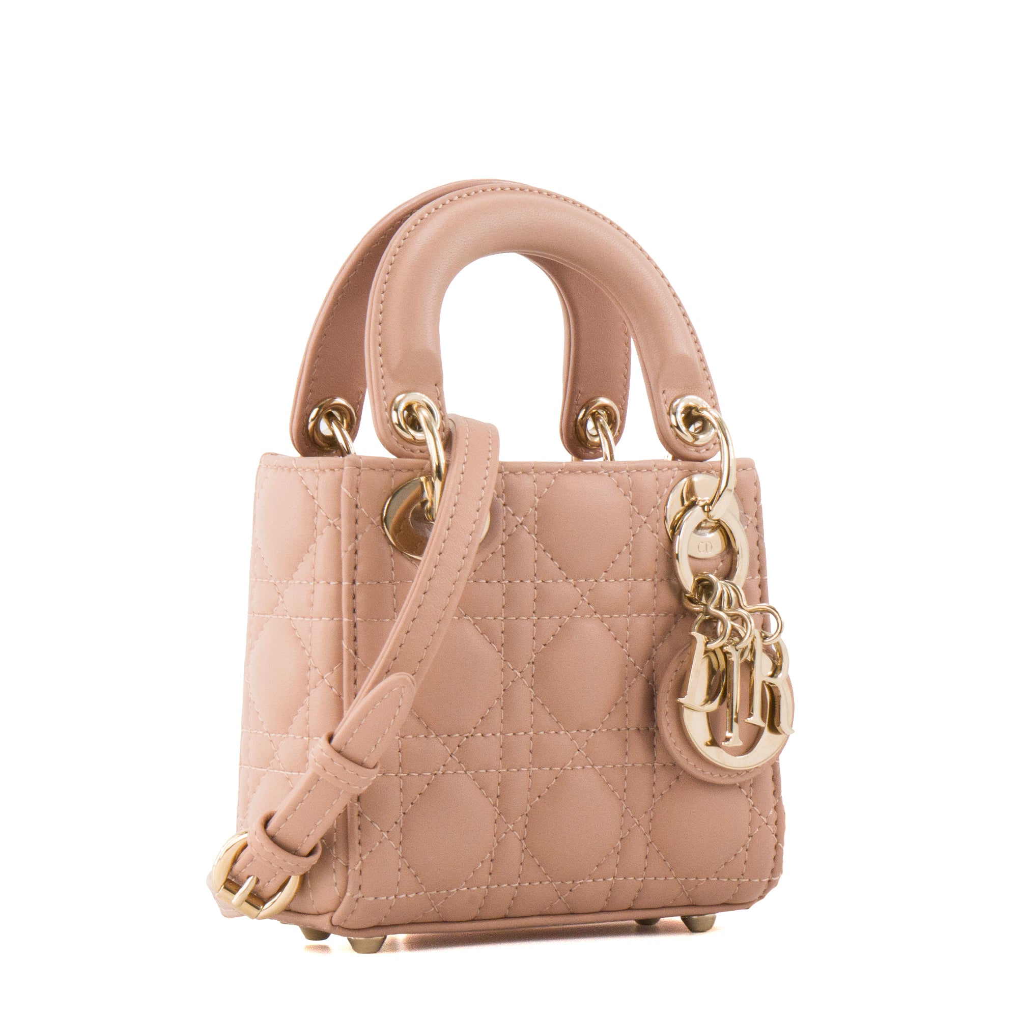 DIOR - Sac à bandoulière Lady Dior micro Dior en cuir cannage rose ancien