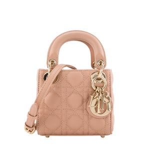 DIOR - Sac à bandoulière Lady Dior micro Dior en cuir cannage rose ancien
