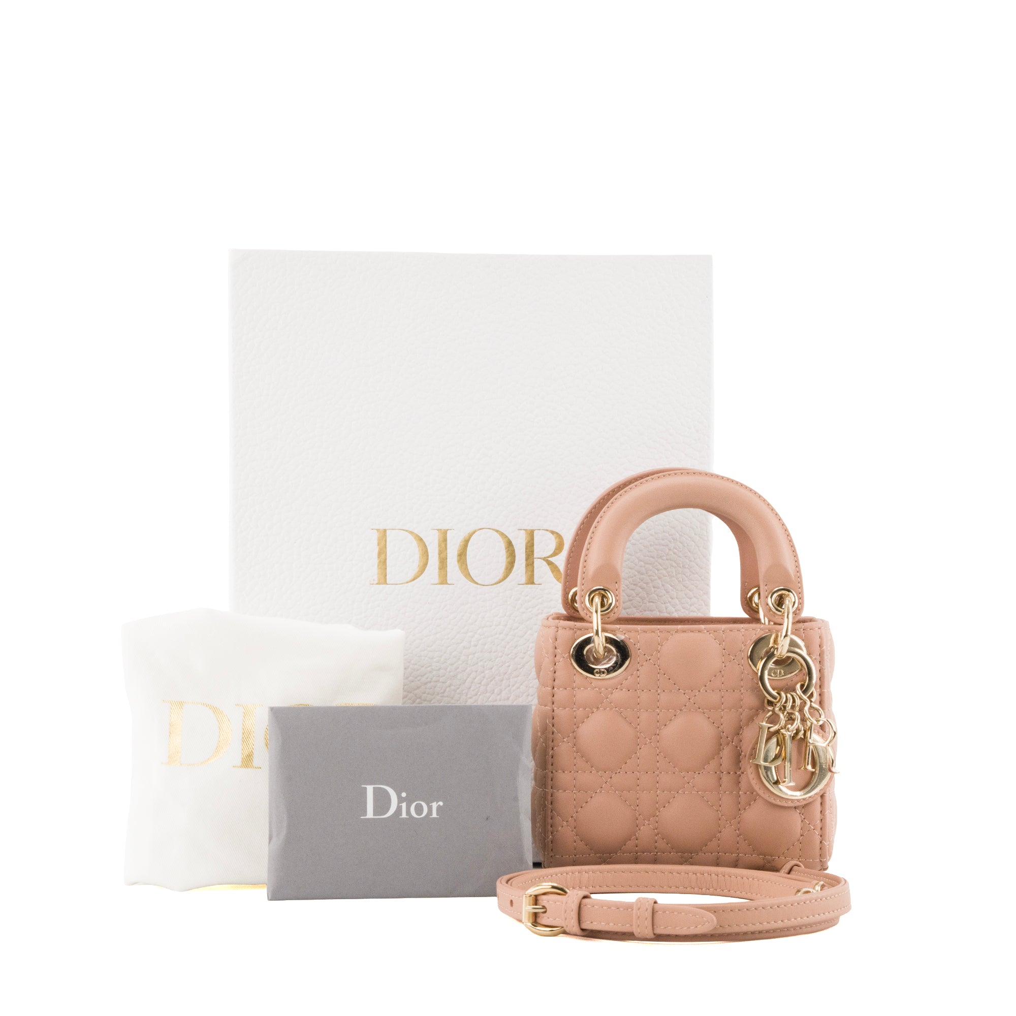 DIOR - Sac à bandoulière Lady Dior micro Dior en cuir cannage rose ancien