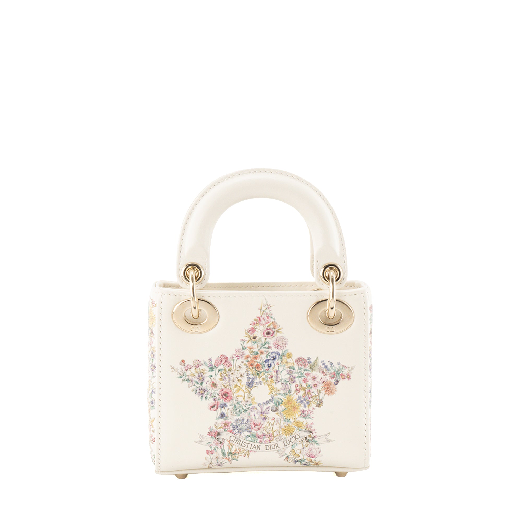 DIOR - Sac à bandoulière Lady Dior Micro Lucky Star en cuir lisse blanc édition limitée