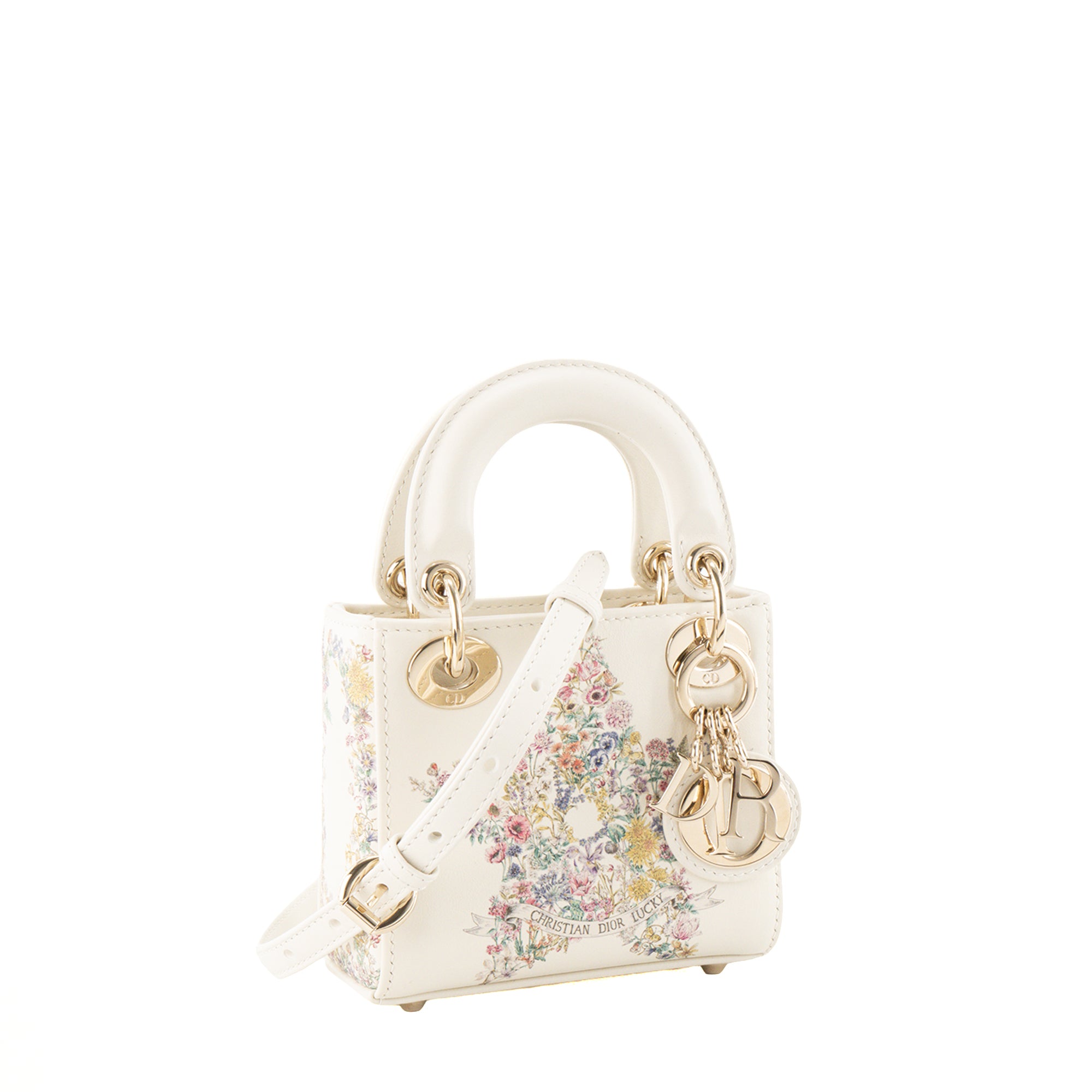 DIOR - Sac à bandoulière Lady Dior Micro Lucky Star en cuir lisse blanc édition limitée