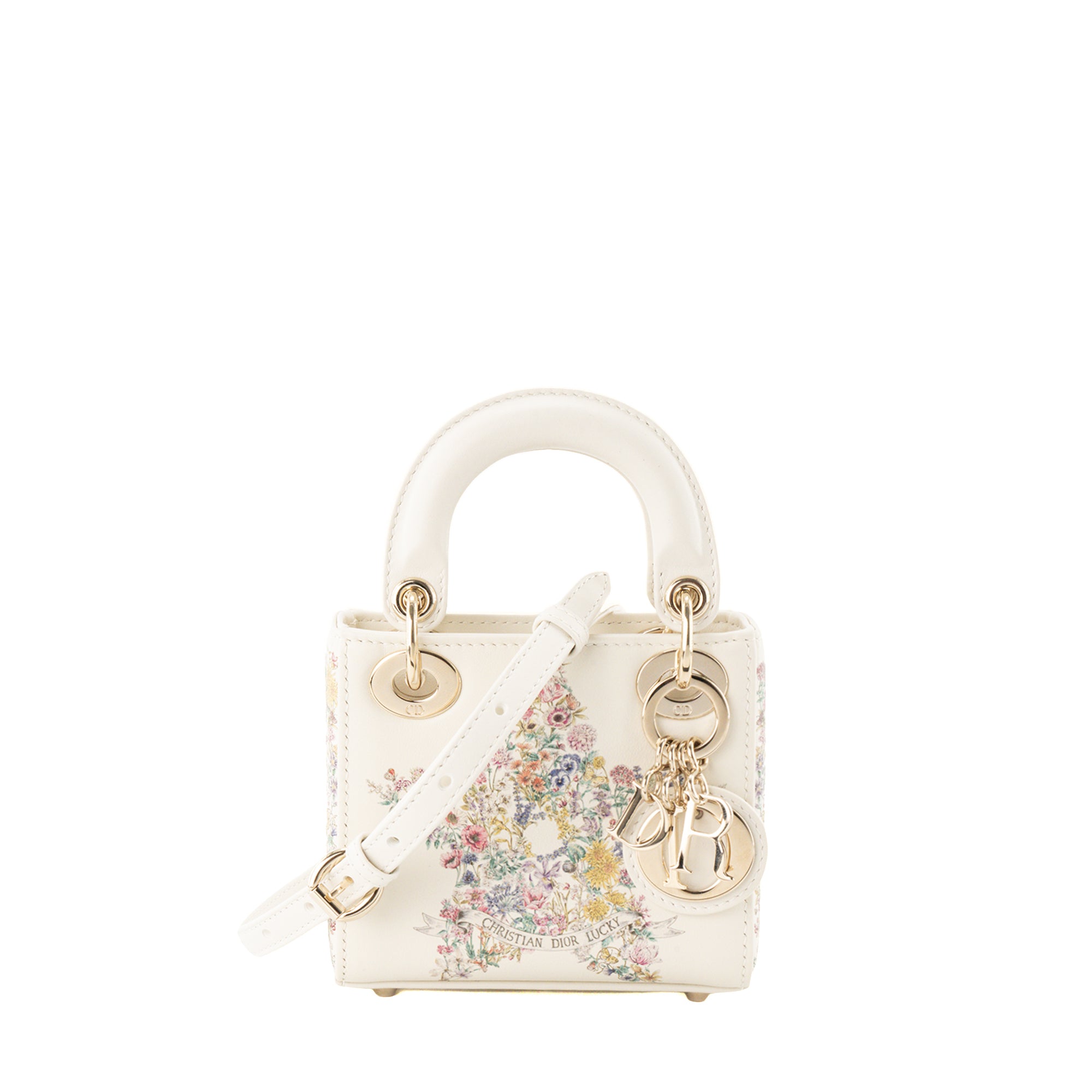 DIOR - Sac à bandoulière Lady Dior Micro Lucky Star en cuir lisse blanc édition limitée