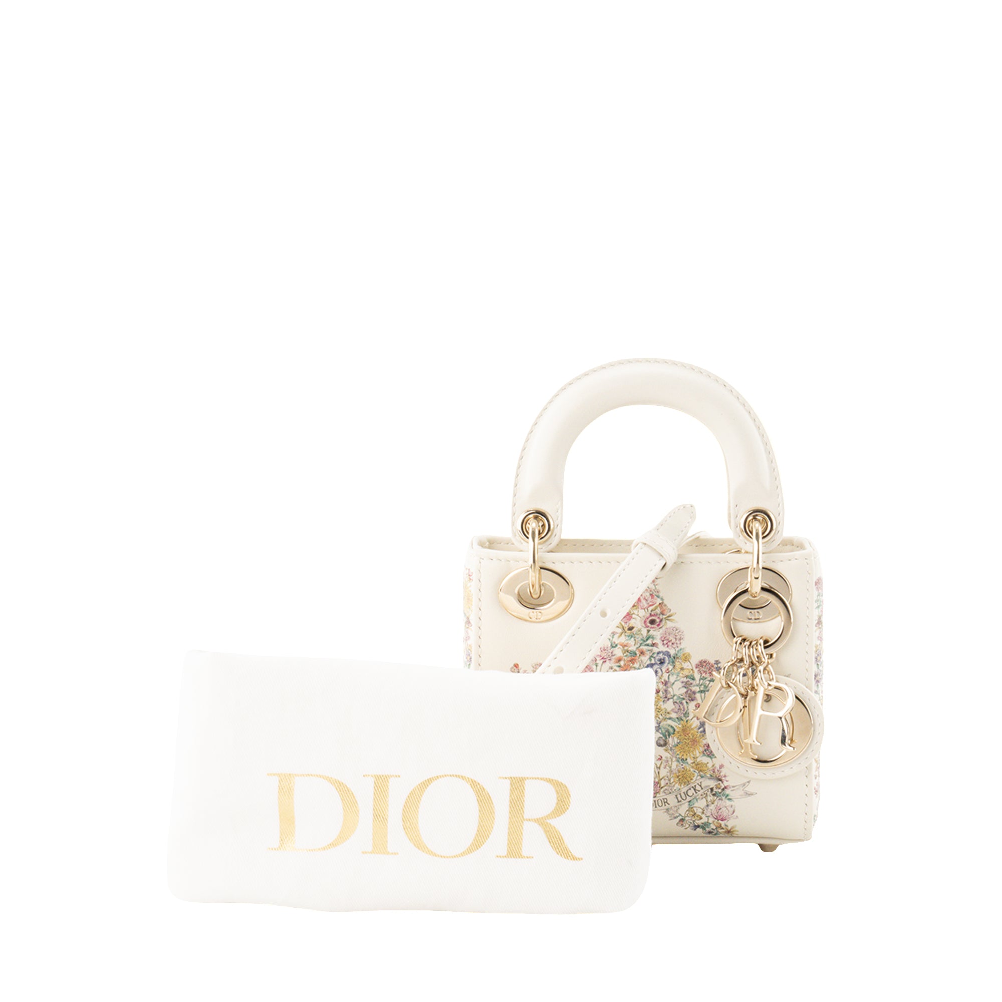 DIOR - Sac à bandoulière Lady Dior Micro Lucky Star en cuir lisse blanc édition limitée