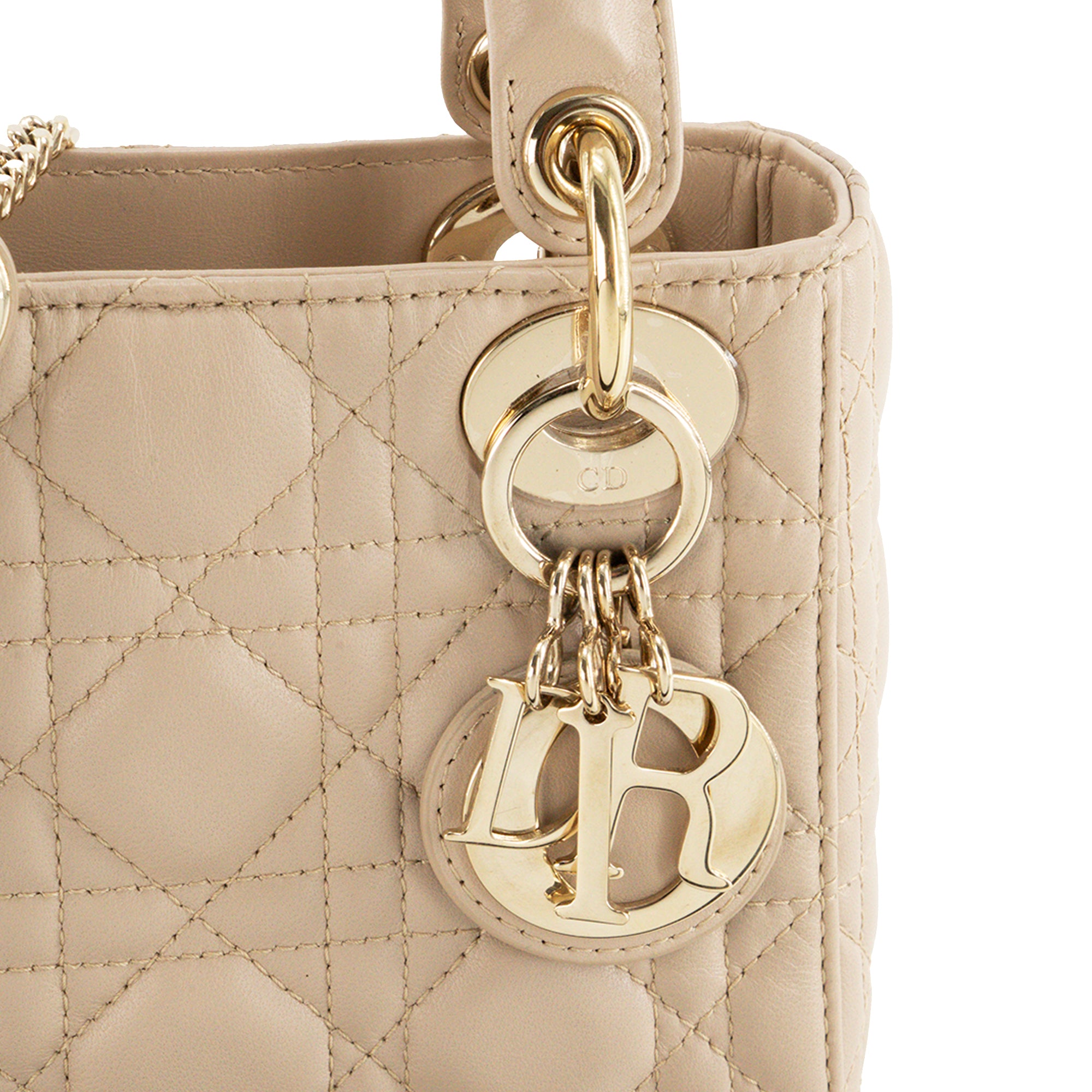 DIOR - Sac à bandoulière Lady Dior mini Dior en cuir cannage beige