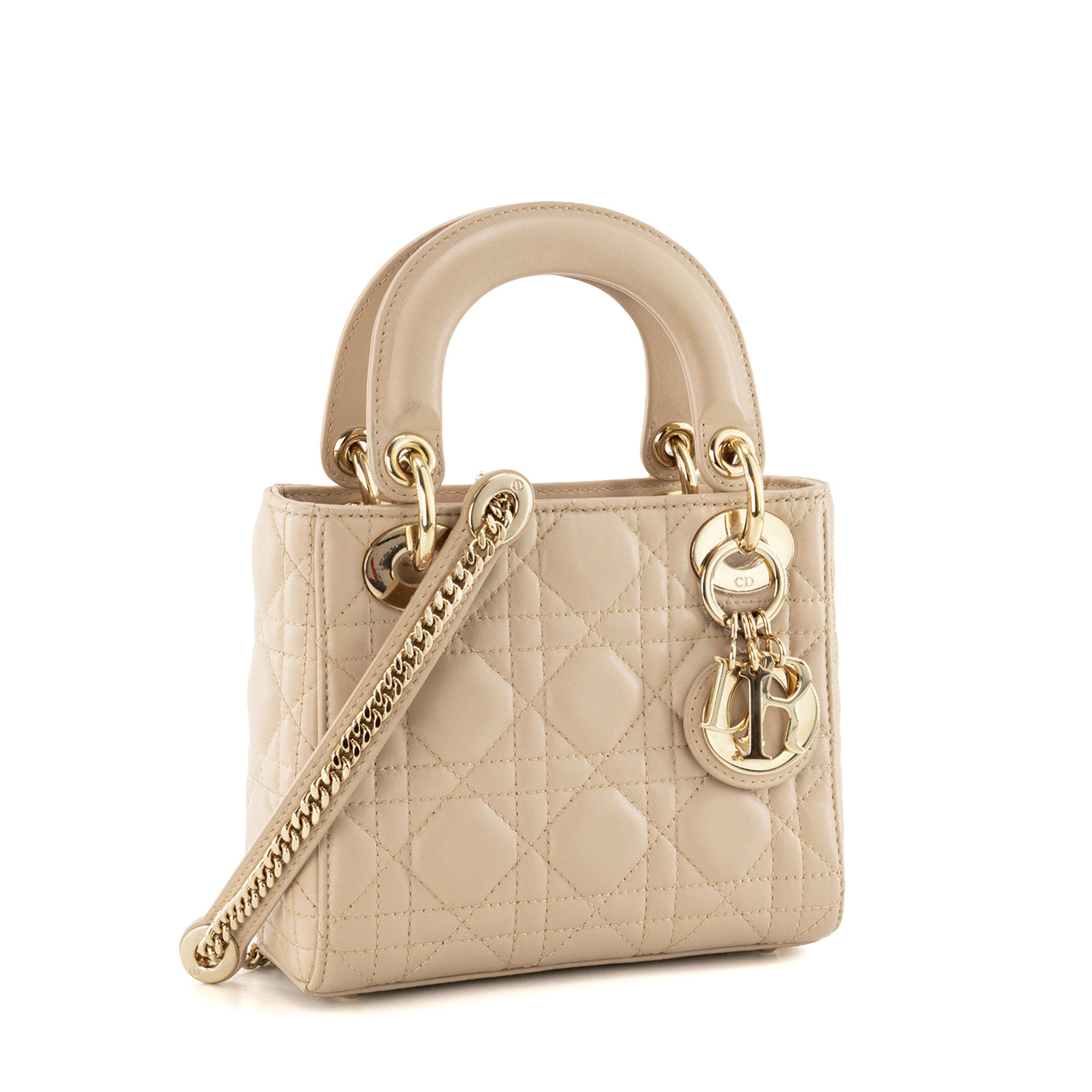 DIOR - Sac à bandoulière Lady Dior mini Dior en cuir cannage beige