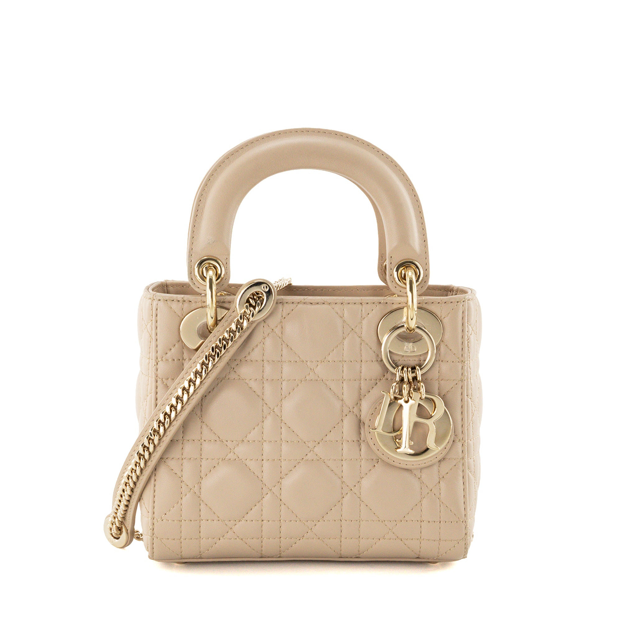 DIOR - Sac à bandoulière Lady Dior mini Dior en cuir cannage beige