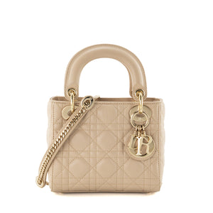 DIOR - Sac à bandoulière Lady Dior mini Dior en cuir cannage beige