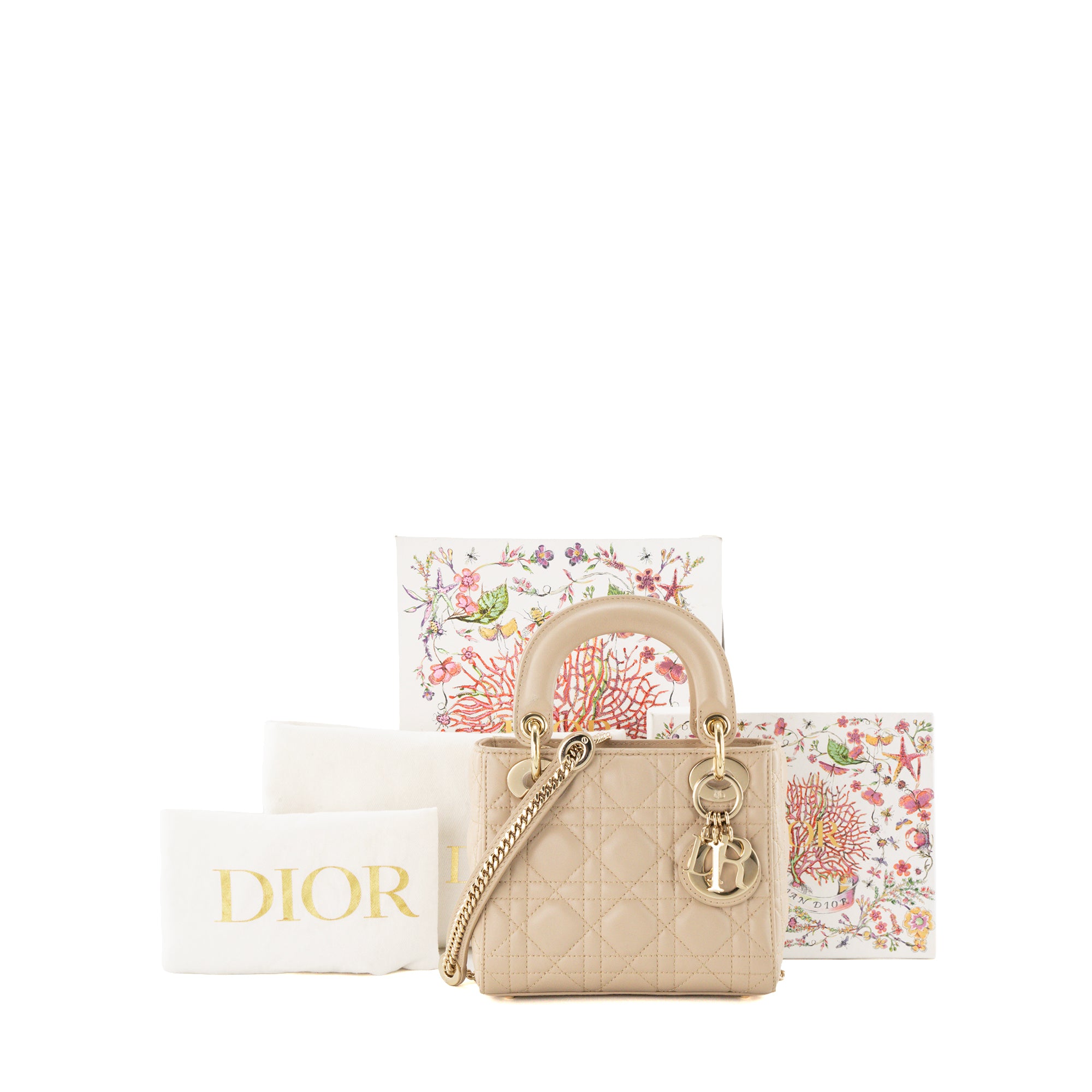 DIOR - Sac à bandoulière Lady Dior mini Dior en cuir cannage beige