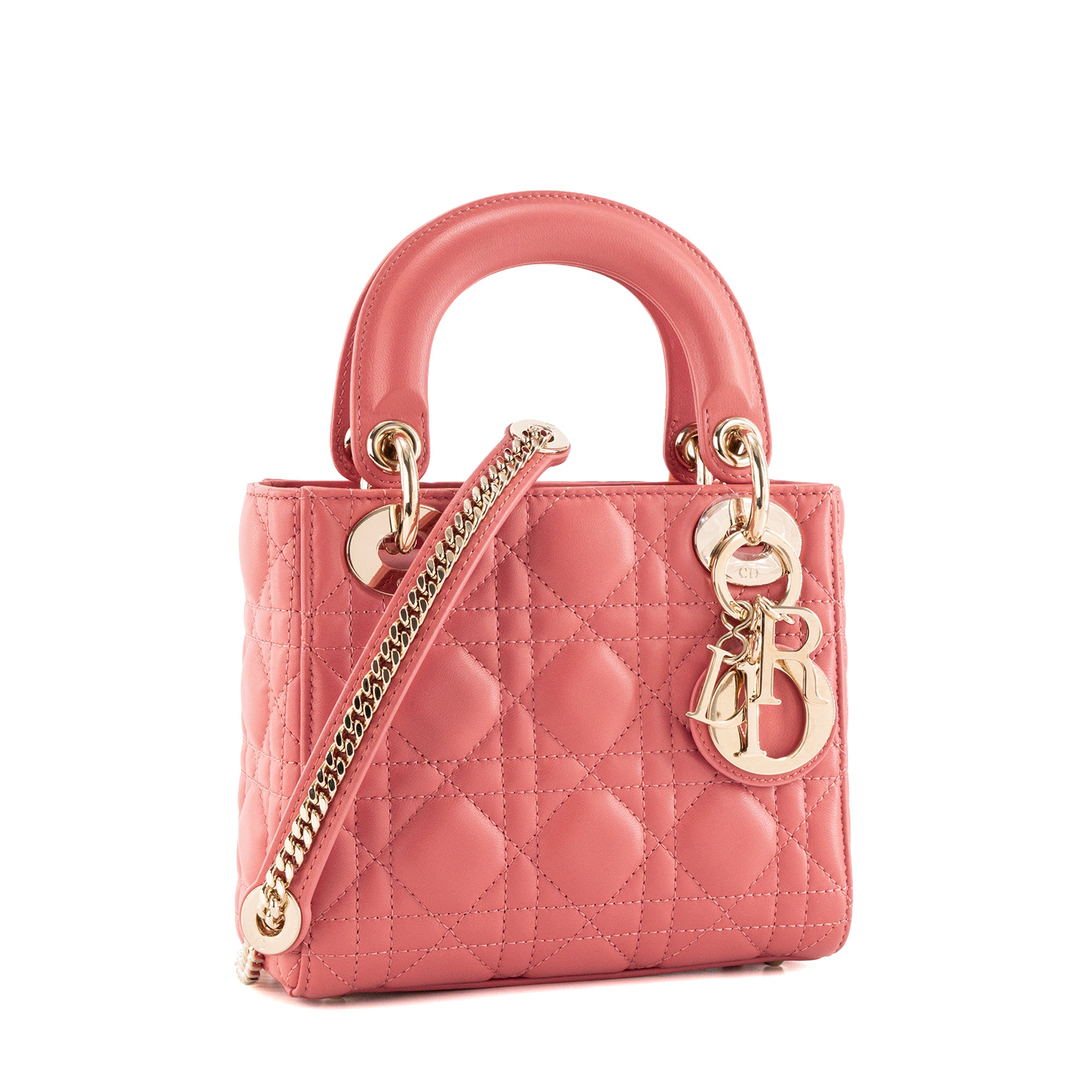 DIOR - Sac à bandoulière Lady Dior mini Dior en cuir cannage rose