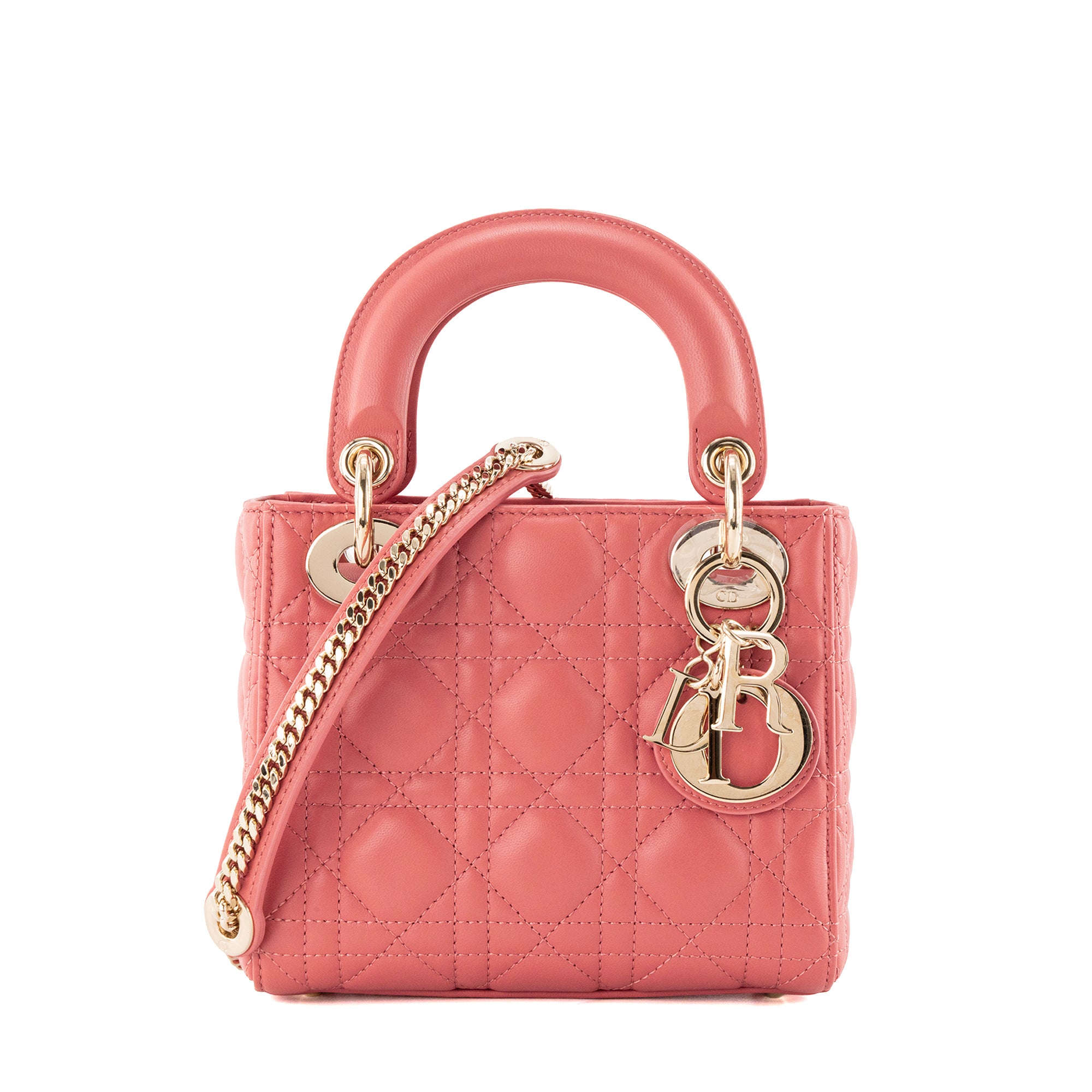 DIOR - Sac à bandoulière Lady Dior mini Dior en cuir cannage rose