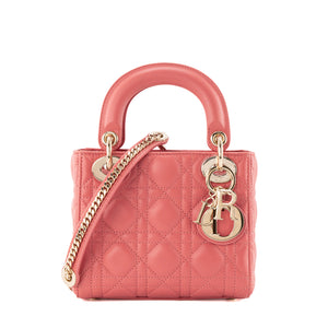 DIOR - Sac à bandoulière Lady Dior mini Dior en cuir cannage rose