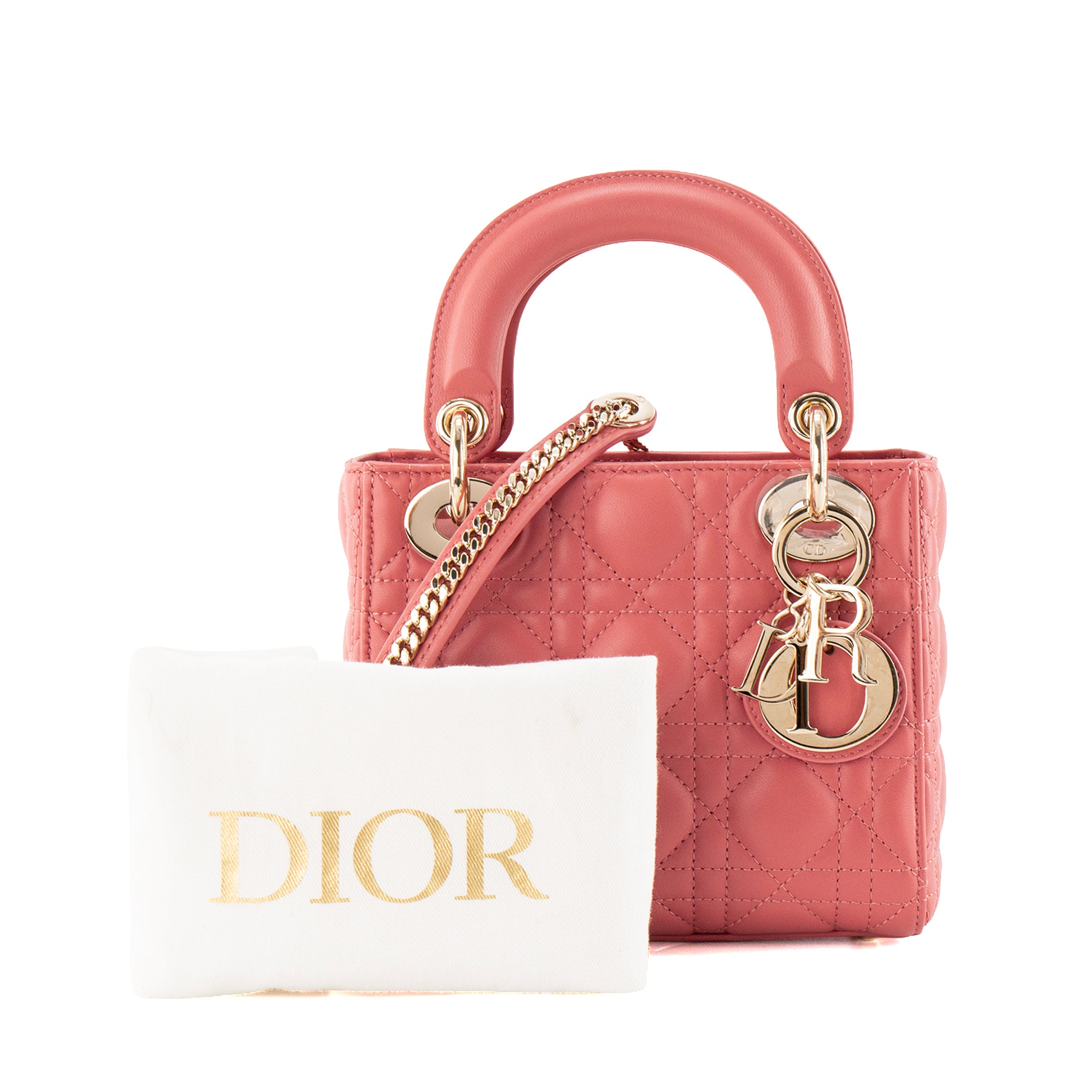 DIOR - Sac à bandoulière Lady Dior mini Dior en cuir cannage rose
