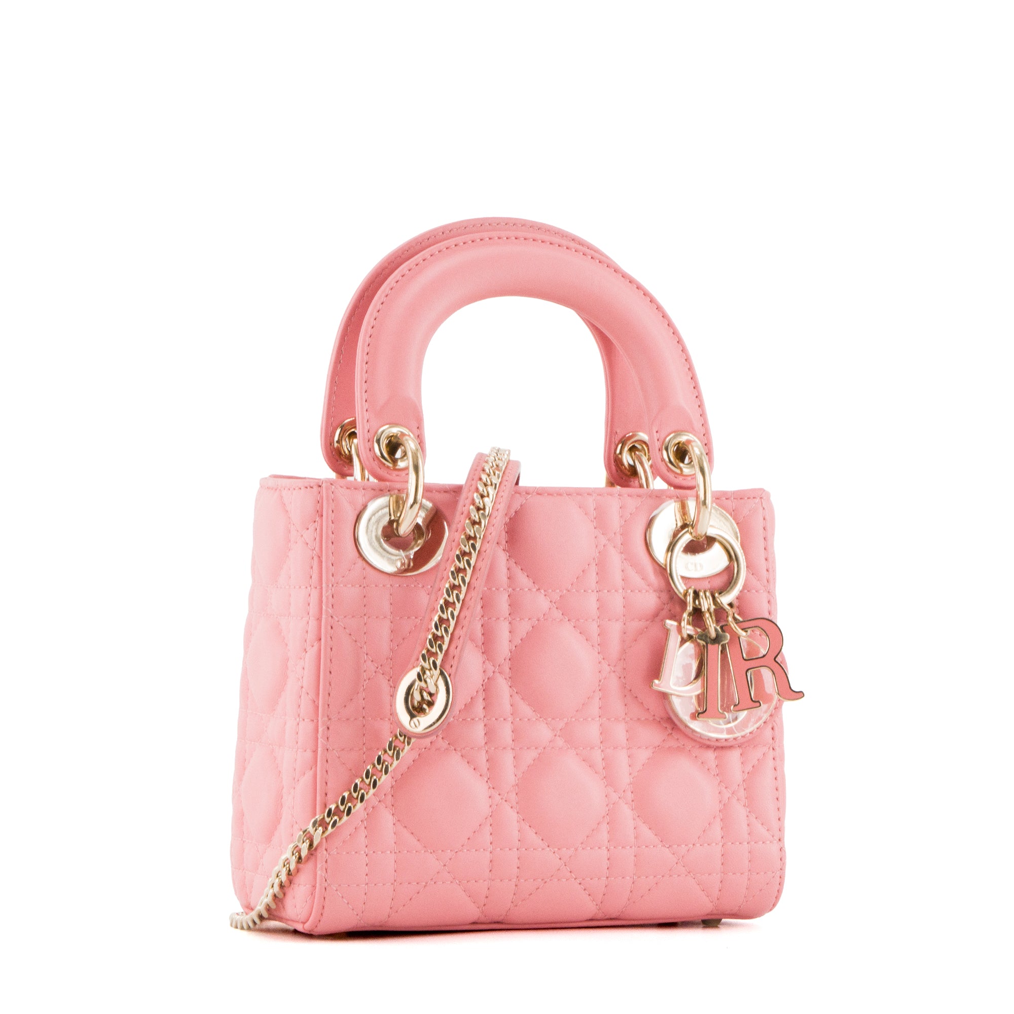 DIOR - Sac à bandoulière Lady Dior mini Dior en cuir cannage rose