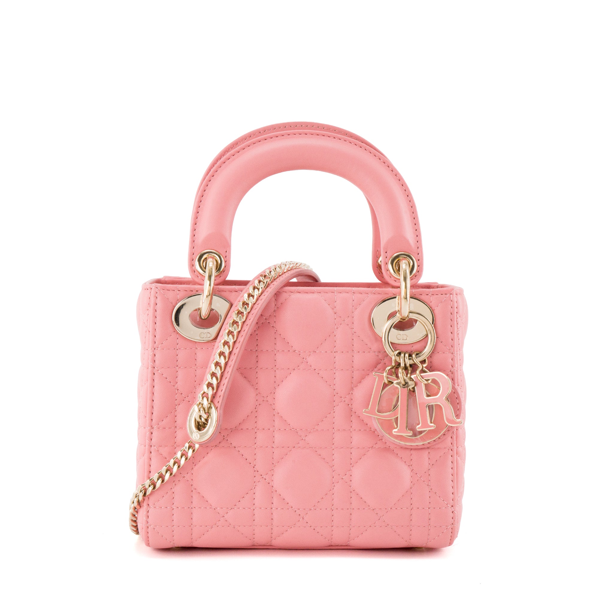 DIOR - Sac à bandoulière Lady Dior mini Dior en cuir cannage rose