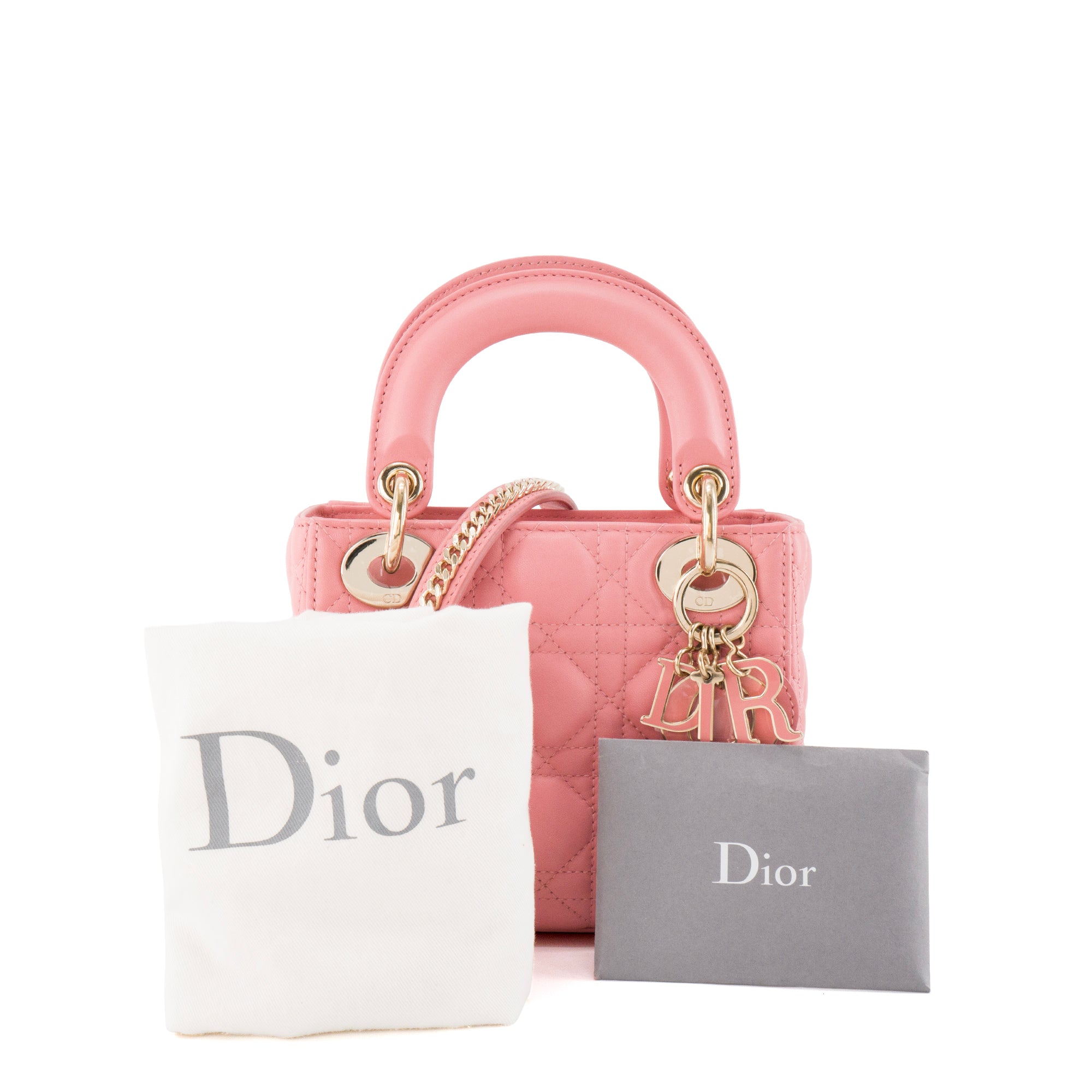 DIOR - Sac à bandoulière Lady Dior mini Dior en cuir cannage rose