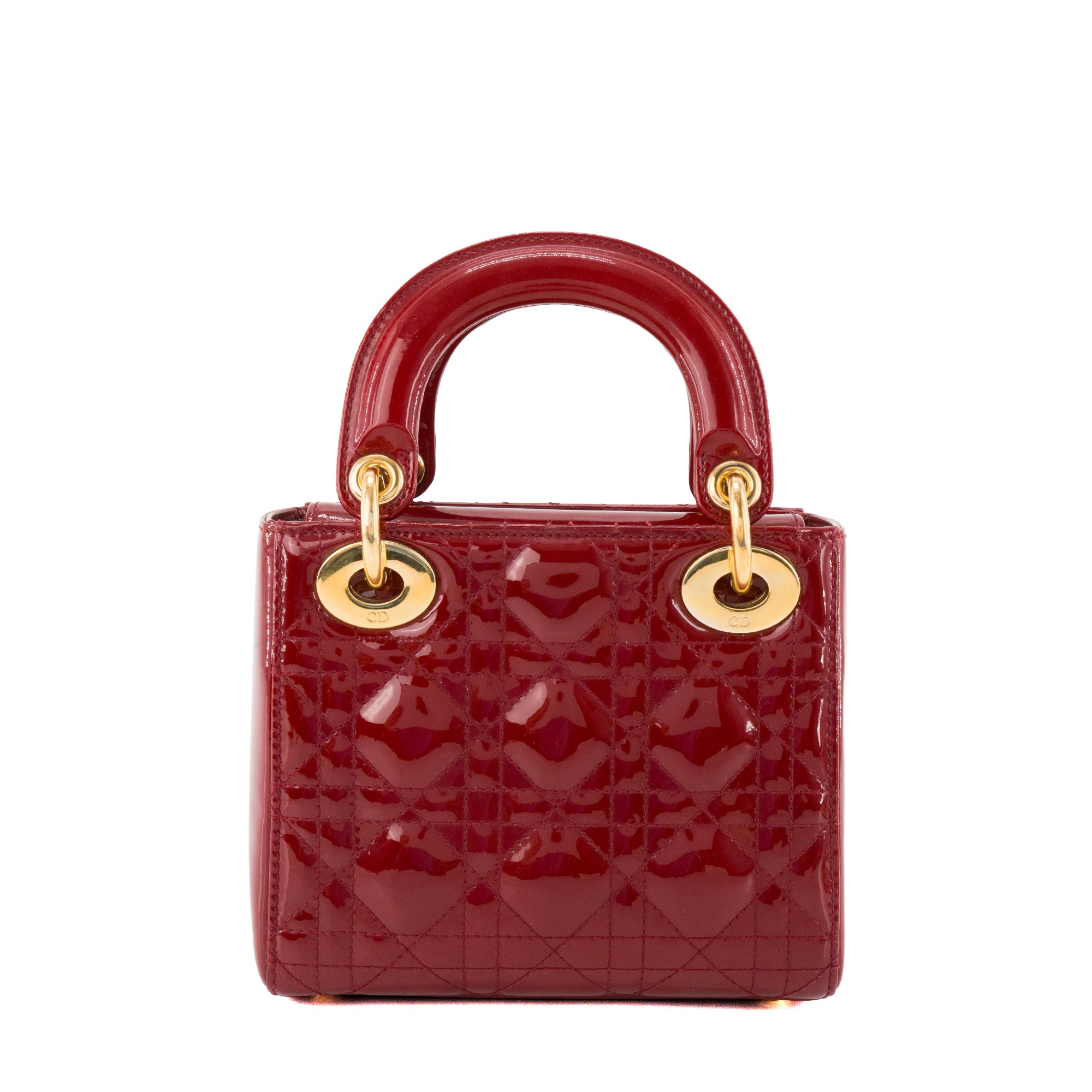 DIOR - Sac à bandoulière Lady Dior mini Dior en cuir verni rouge bordeaux