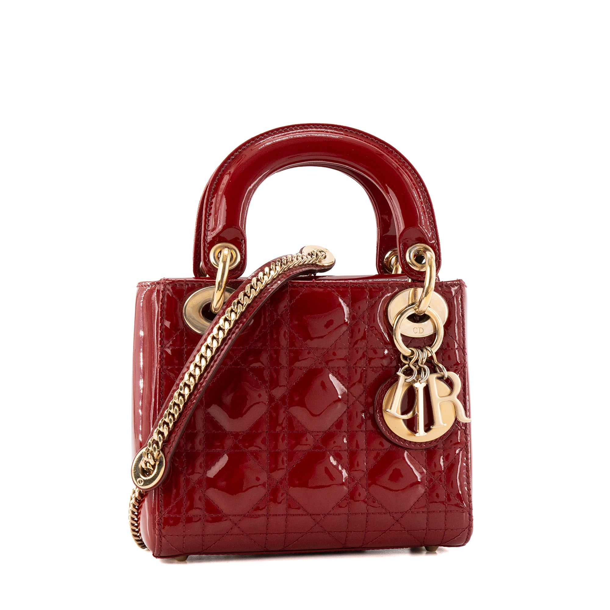 DIOR - Sac à bandoulière Lady Dior mini Dior en cuir verni rouge
