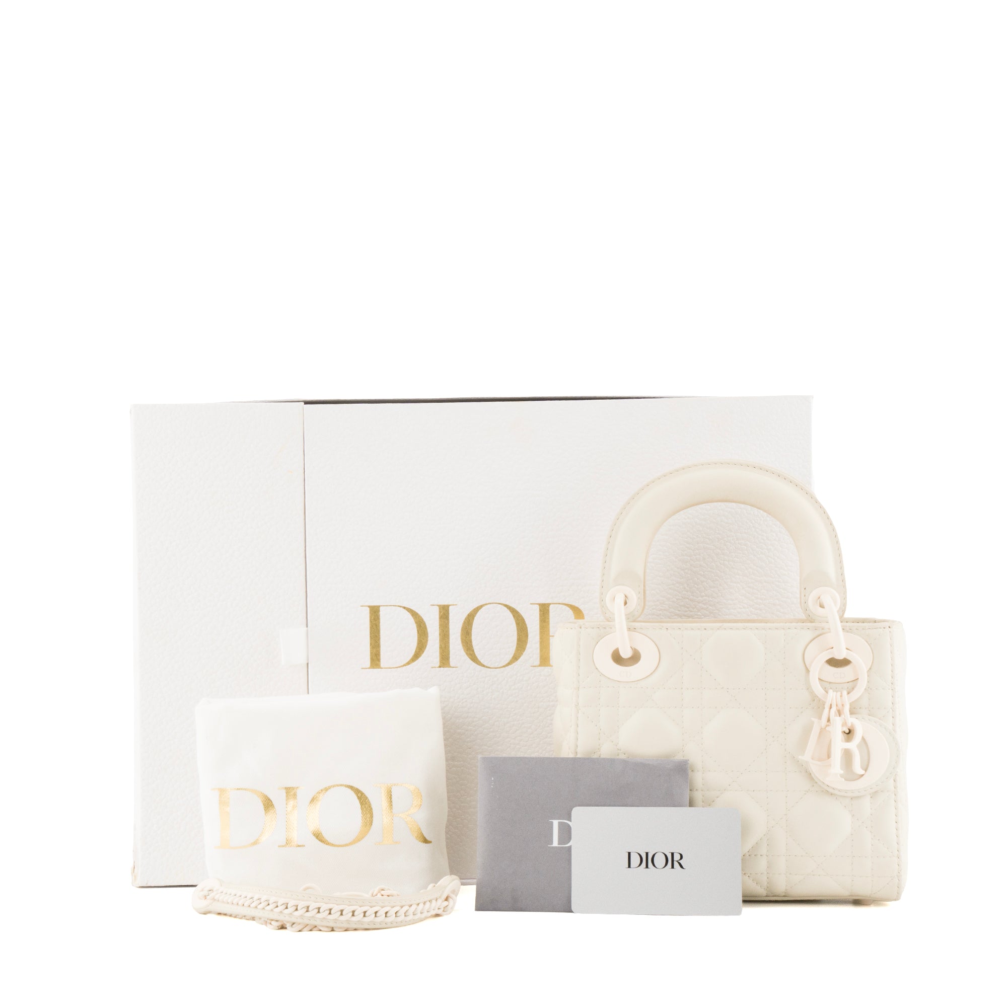 DIOR - Sac à bandoulière Lady Dior mini en cuir cannage écru