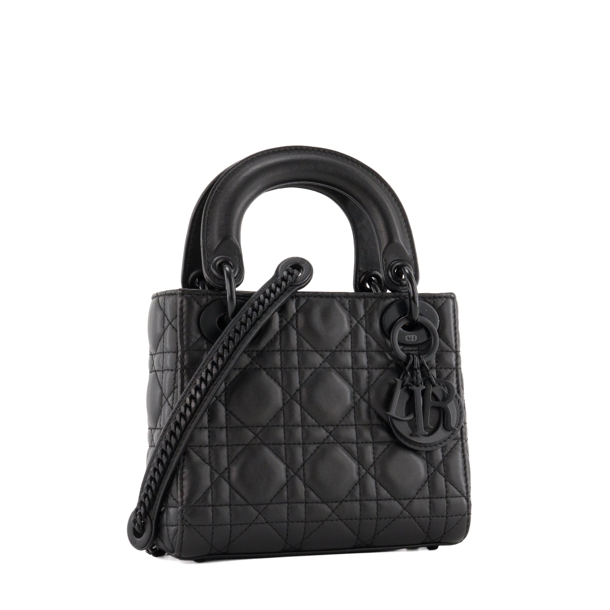 DIOR - Sac à bandoulière Lady Dior mini en cuir cannage full black