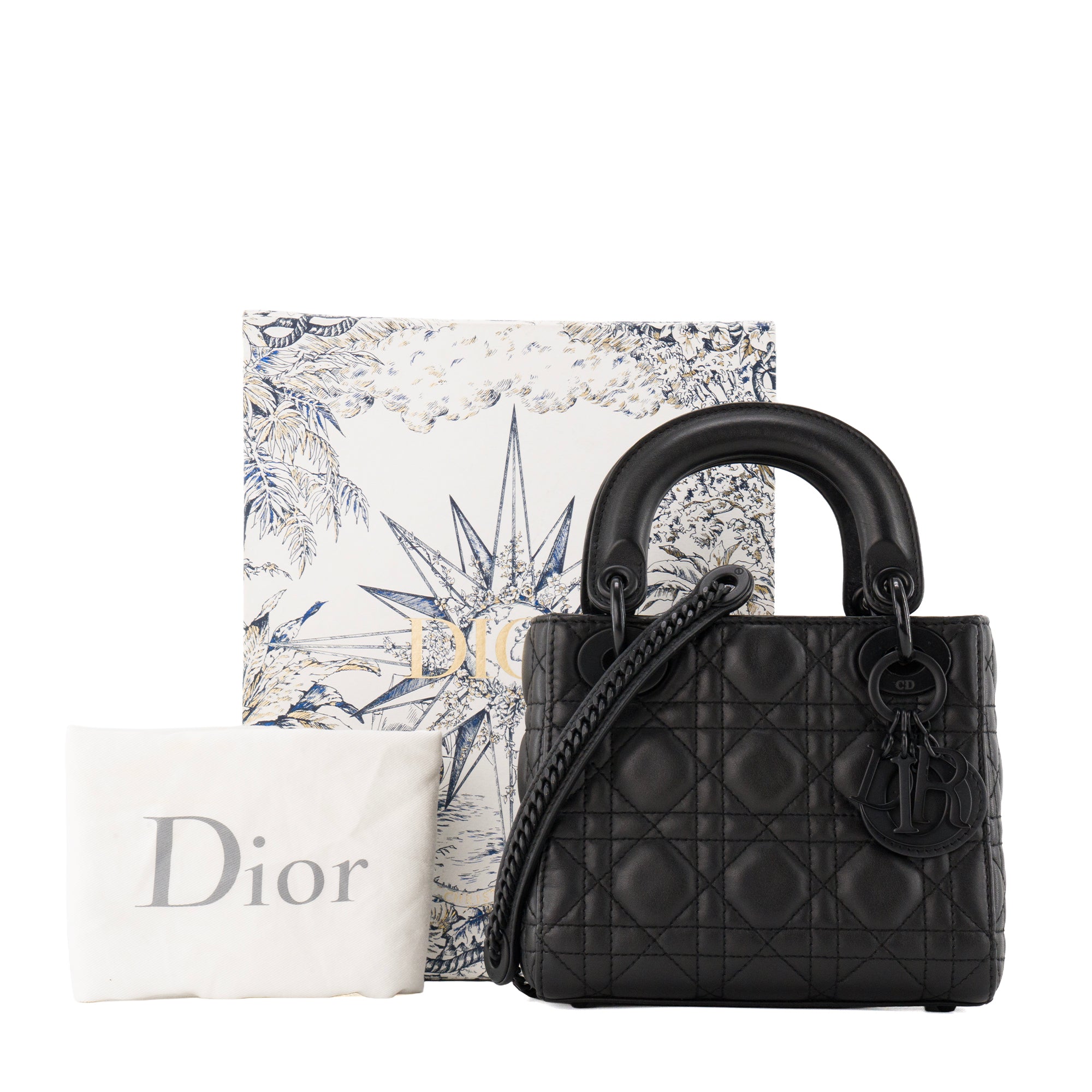 DIOR - Sac à bandoulière Lady Dior mini en cuir cannage full black