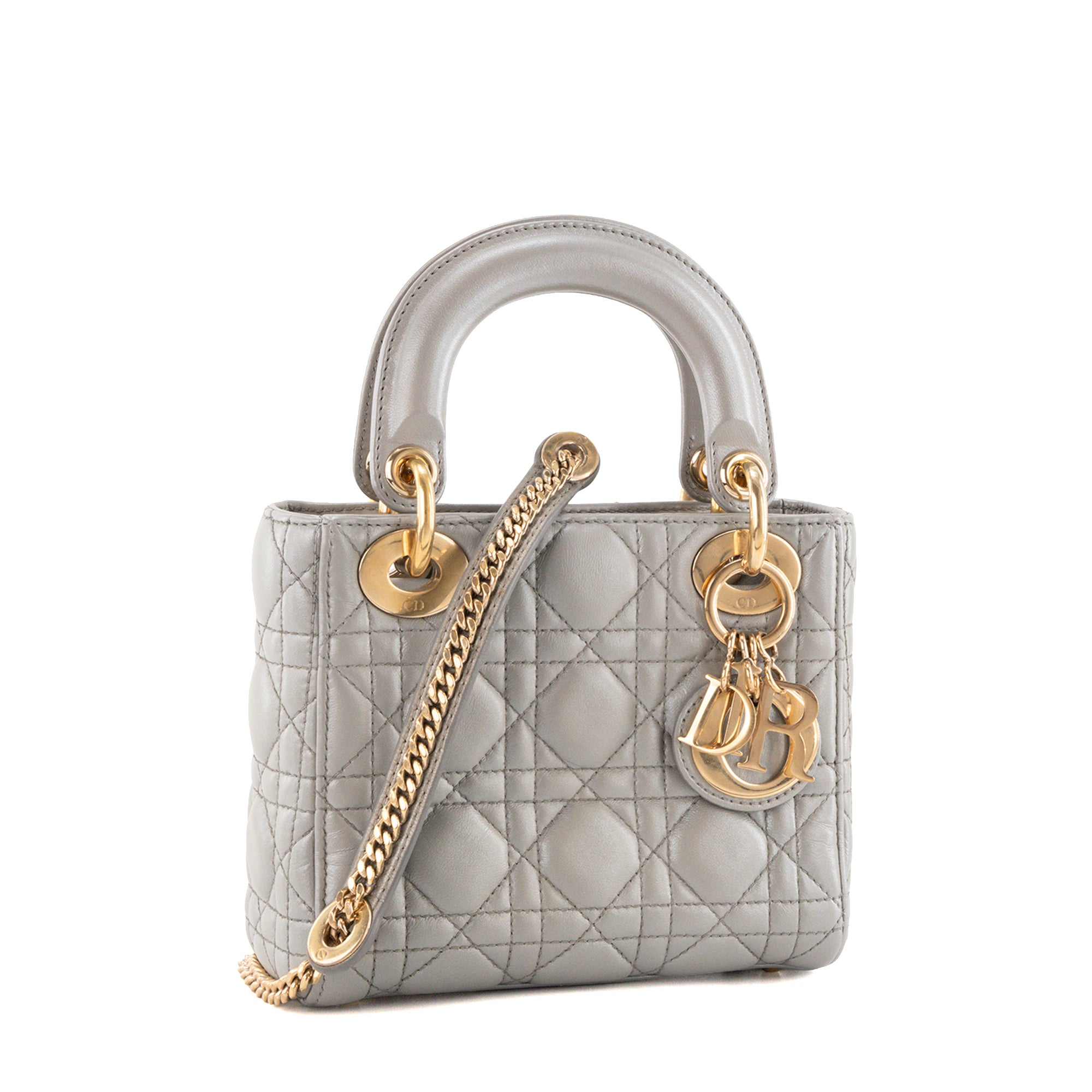 DIOR - Sac à bandoulière Lady Dior mini en cuir cannage gris