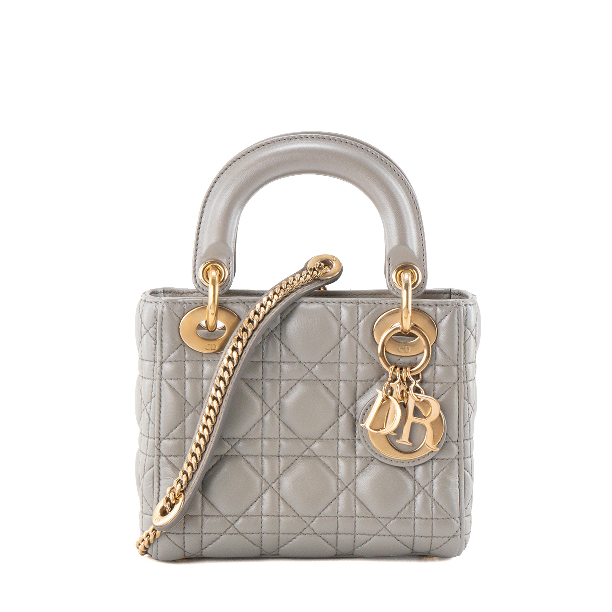 DIOR - Sac à bandoulière Lady Dior mini en cuir cannage gris
