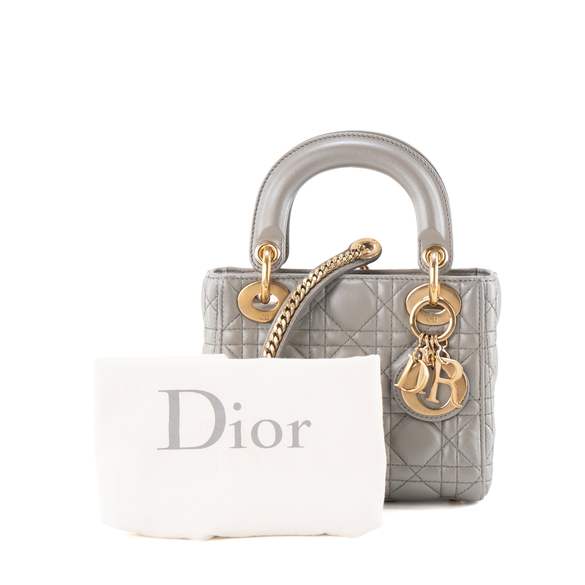 DIOR - Sac à bandoulière Lady Dior mini en cuir cannage gris