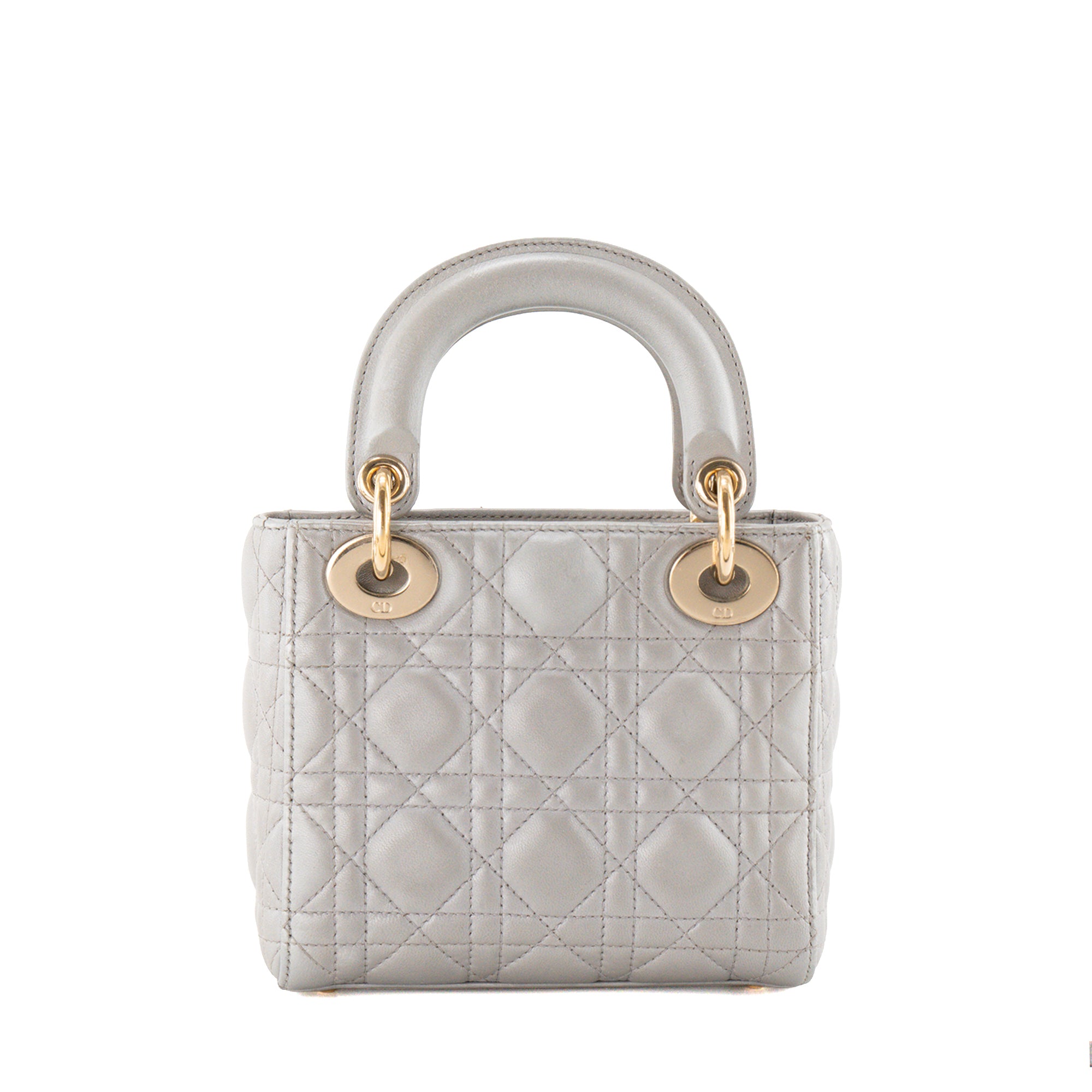DIOR - Sac à bandoulière Lady Dior mini en cuir cannage métallisé gris