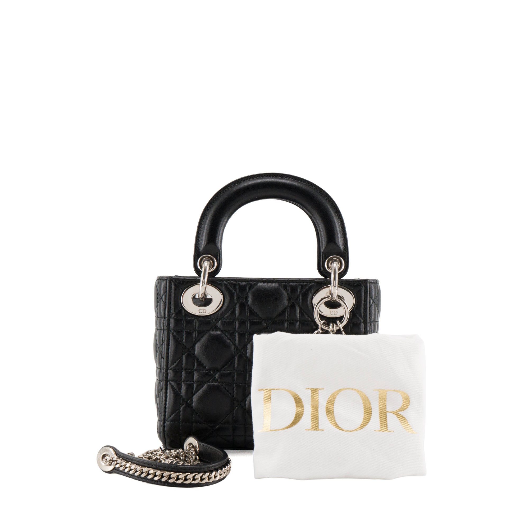DIOR - Lady Dior mini black leather silver hardware 13-BO-0177