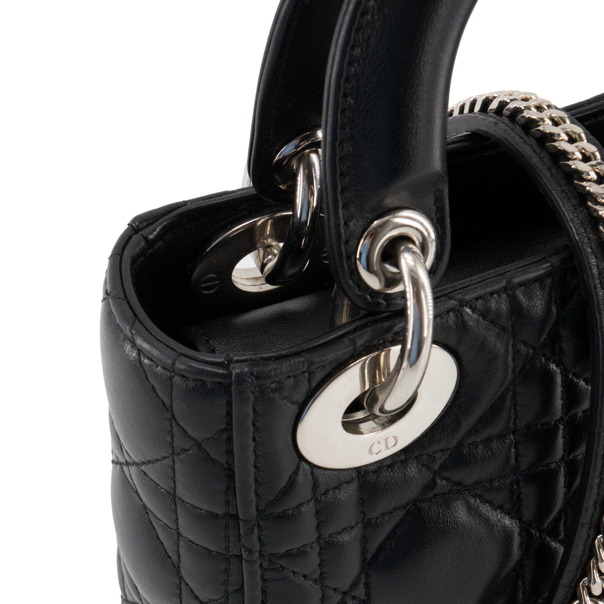 DIOR - Lady Dior mini black leather silver hardware 13-BO-0177
