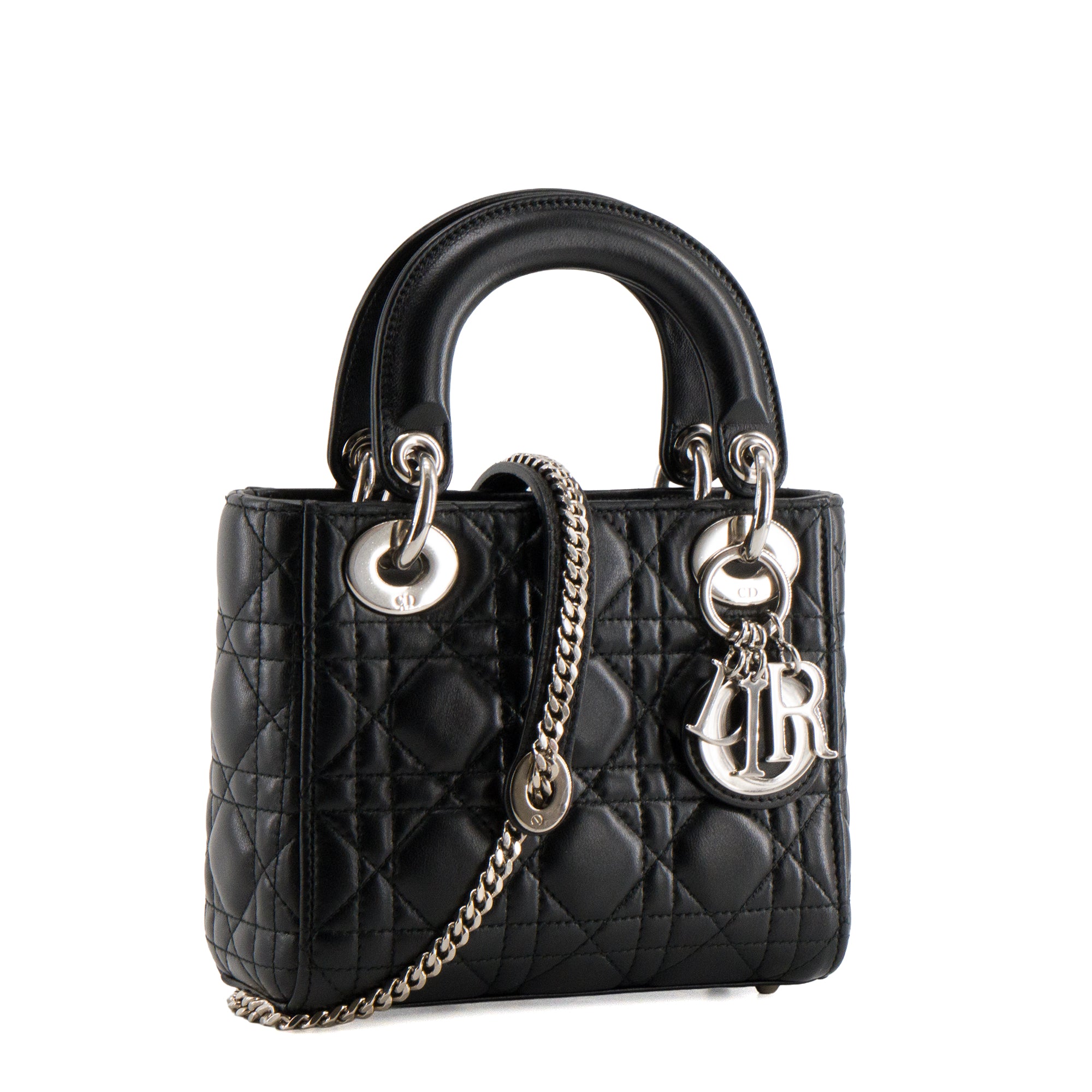 DIOR - Lady Dior mini black leather silver hardware 13-BO-0177