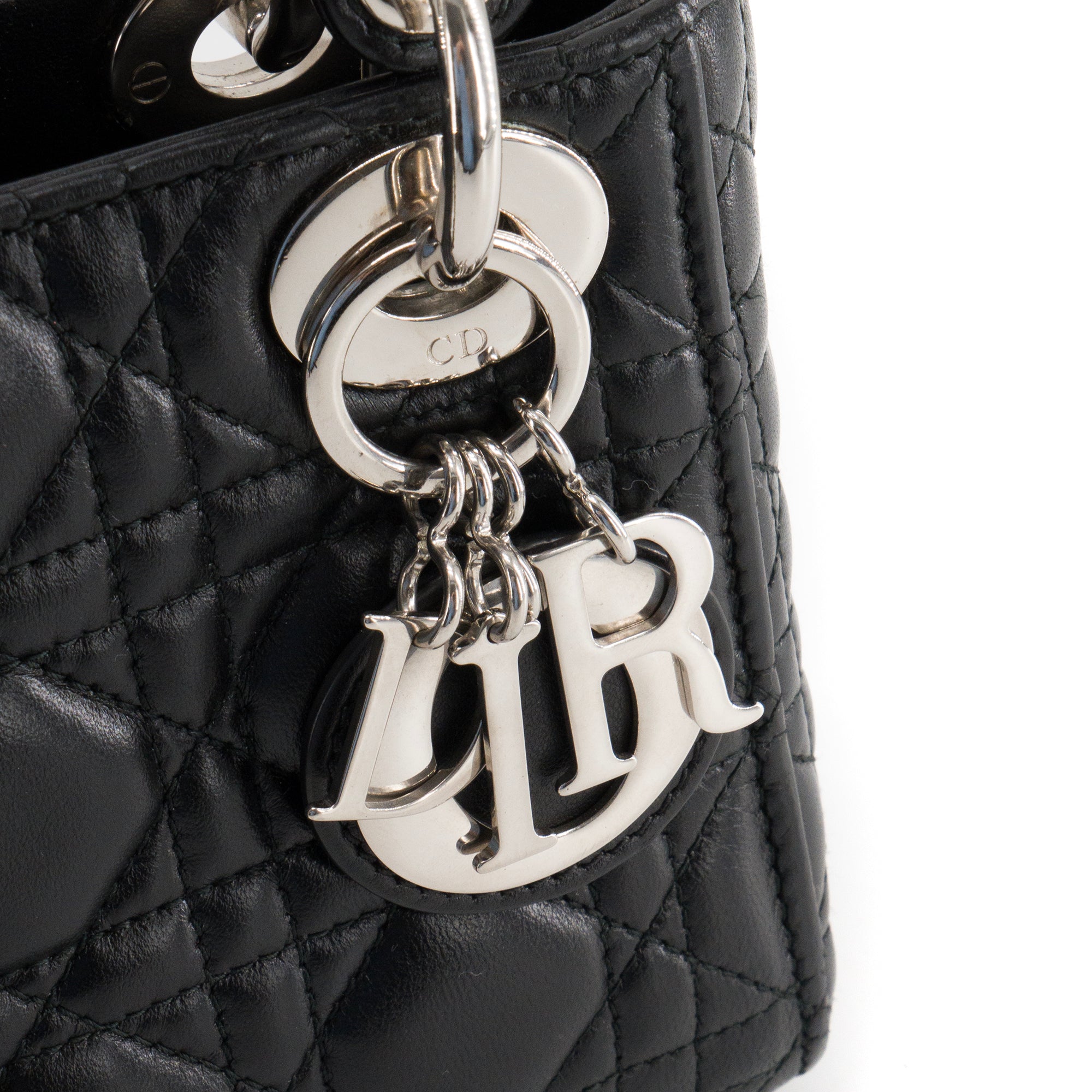 DIOR - Lady Dior mini black leather silver hardware 13-BO-0177