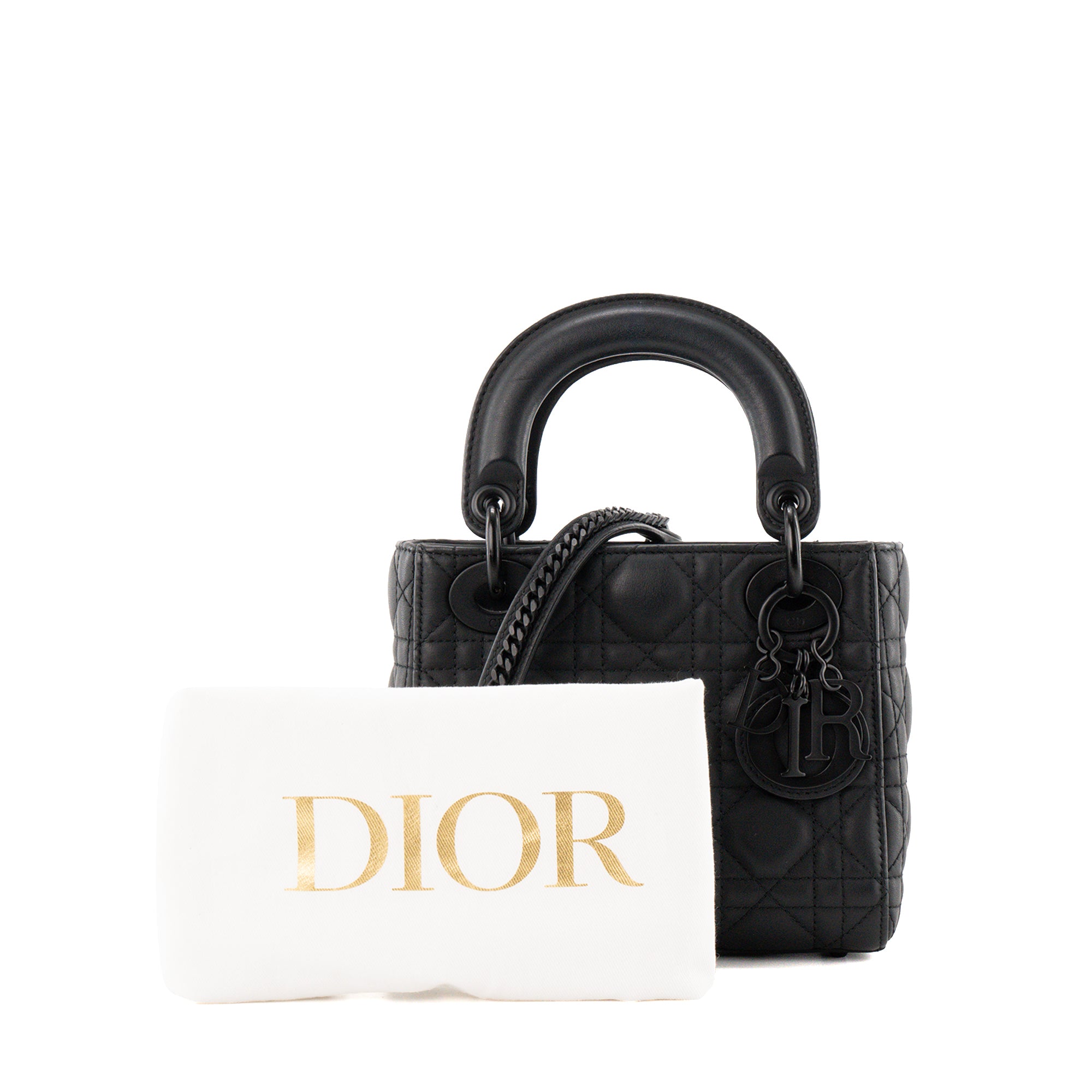 DIOR - Sac à bandoulière Lady Dior mini en cuir cannage noir