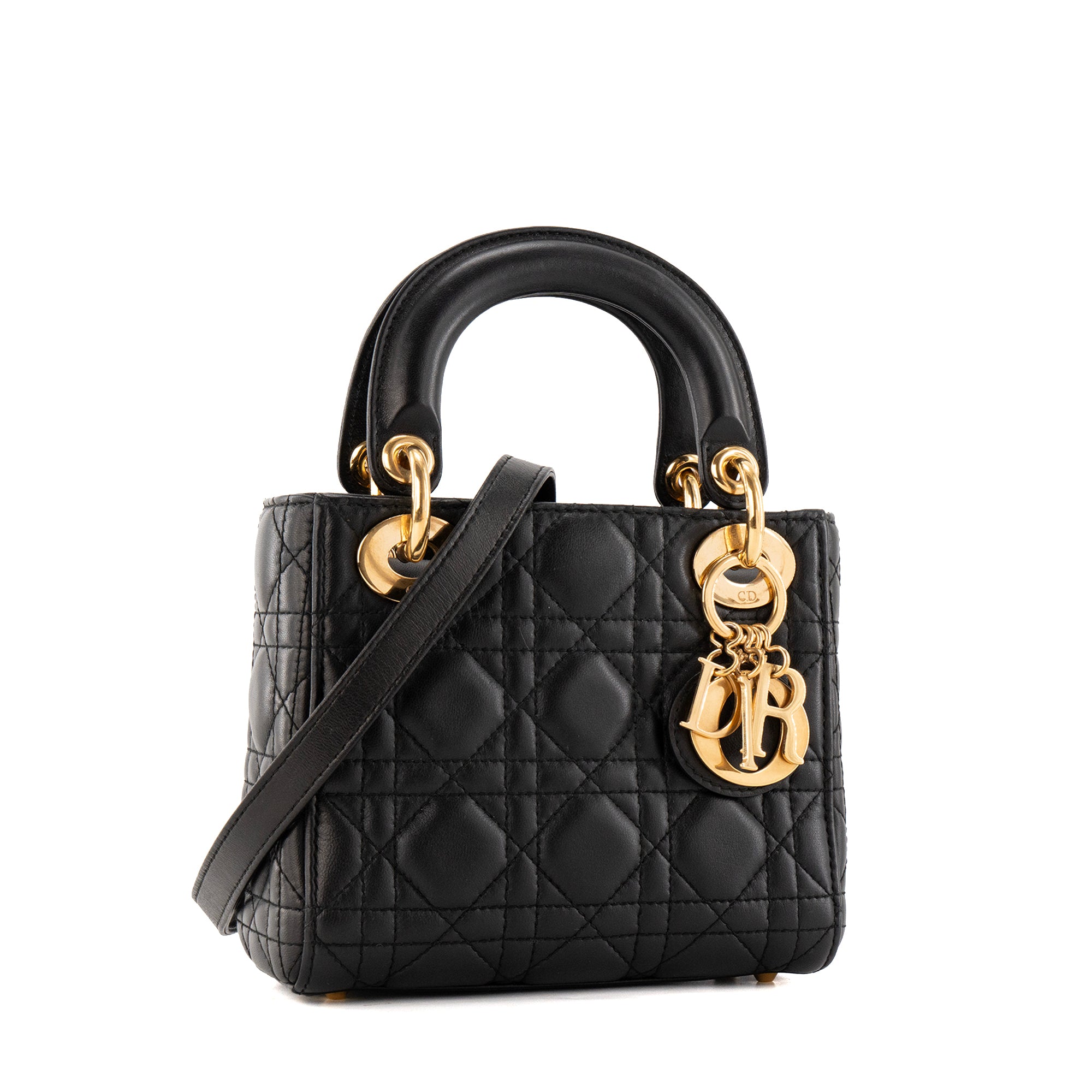 DIOR - Sac à bandoulière Lady Dior Mini en cuir cannage noir