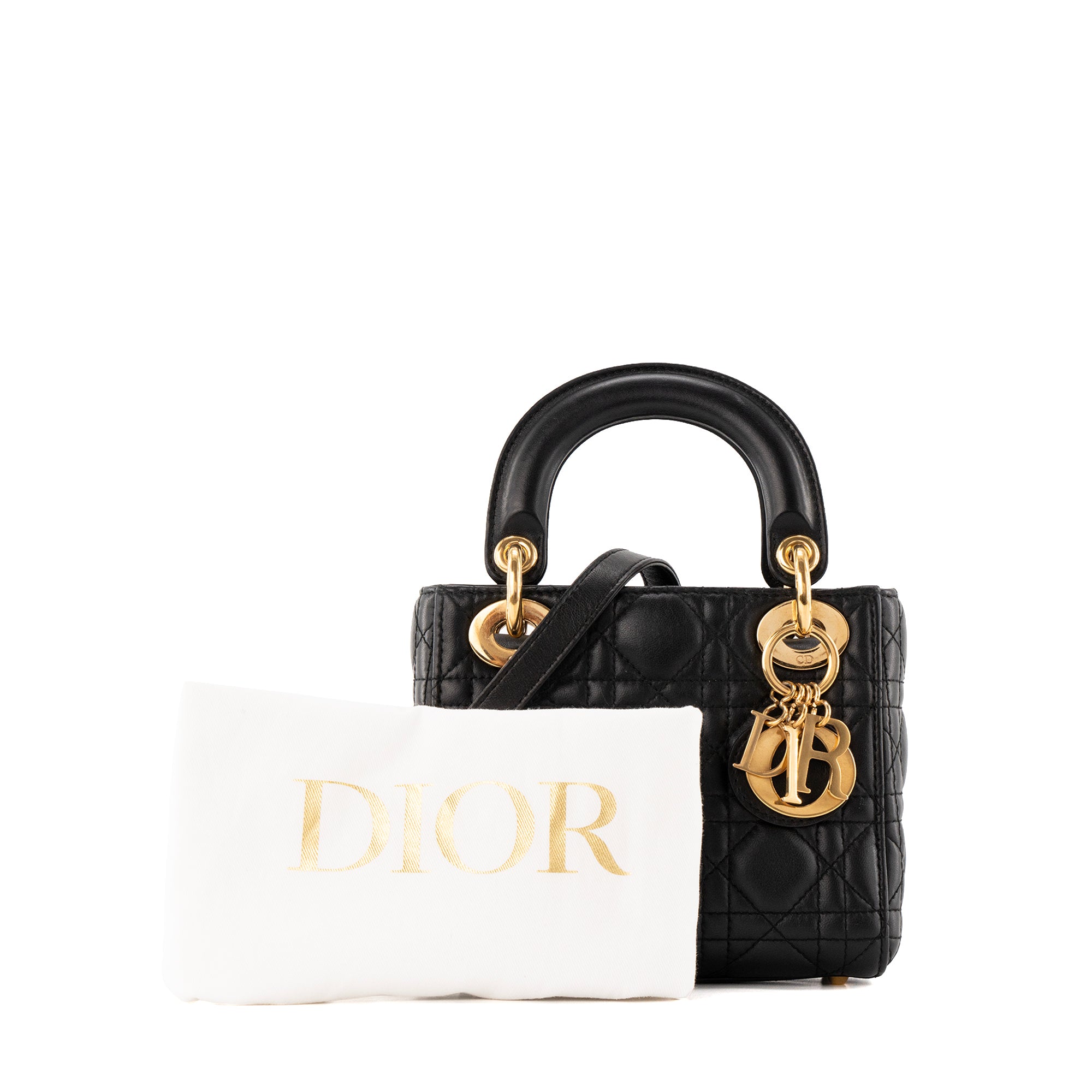 DIOR - Sac à bandoulière Lady Dior Mini en cuir cannage noir