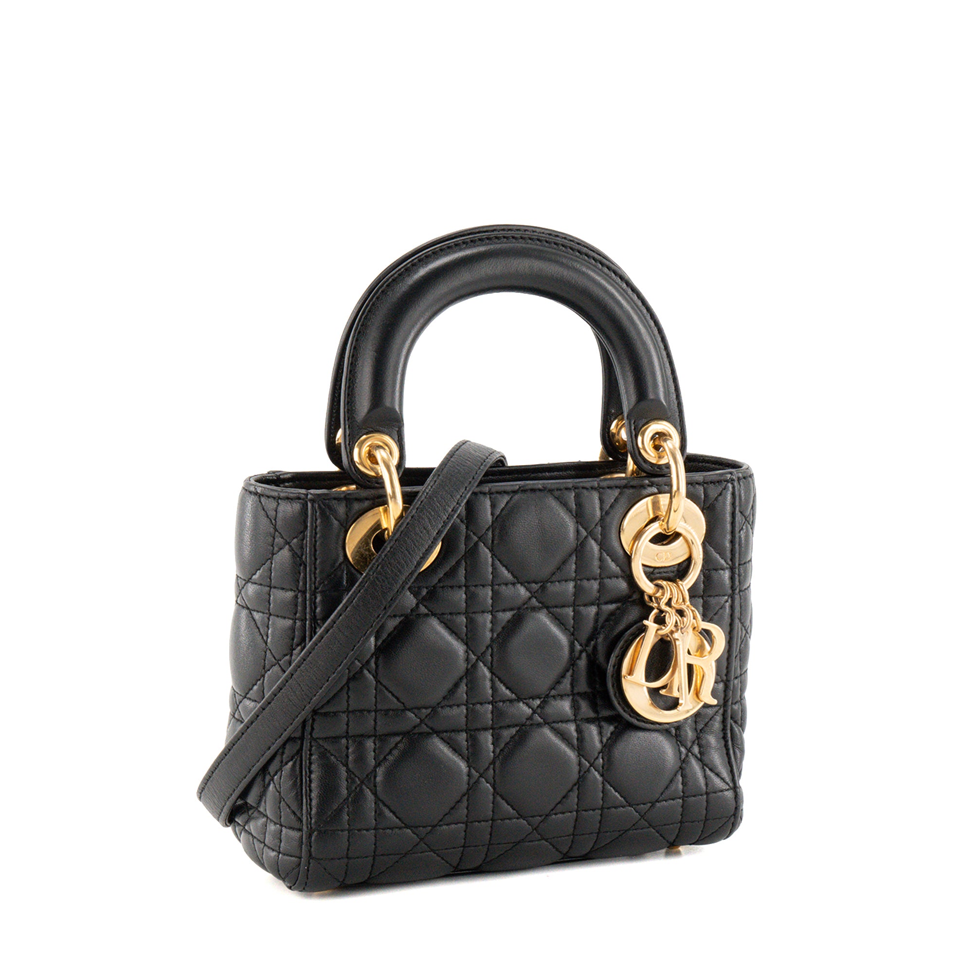 DIOR - Sac à bandoulière Lady Dior Mini en cuir cannage noir