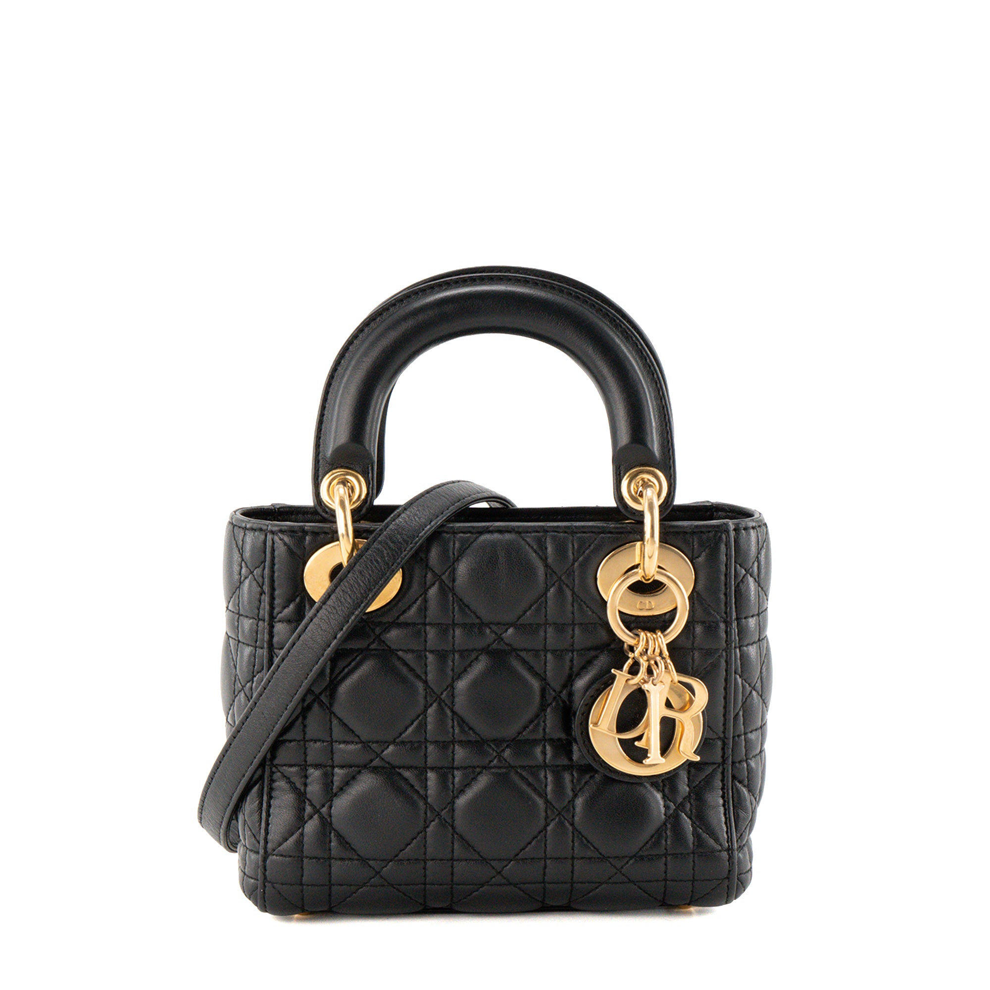 DIOR - Sac à bandoulière Lady Dior Mini en cuir cannage noir