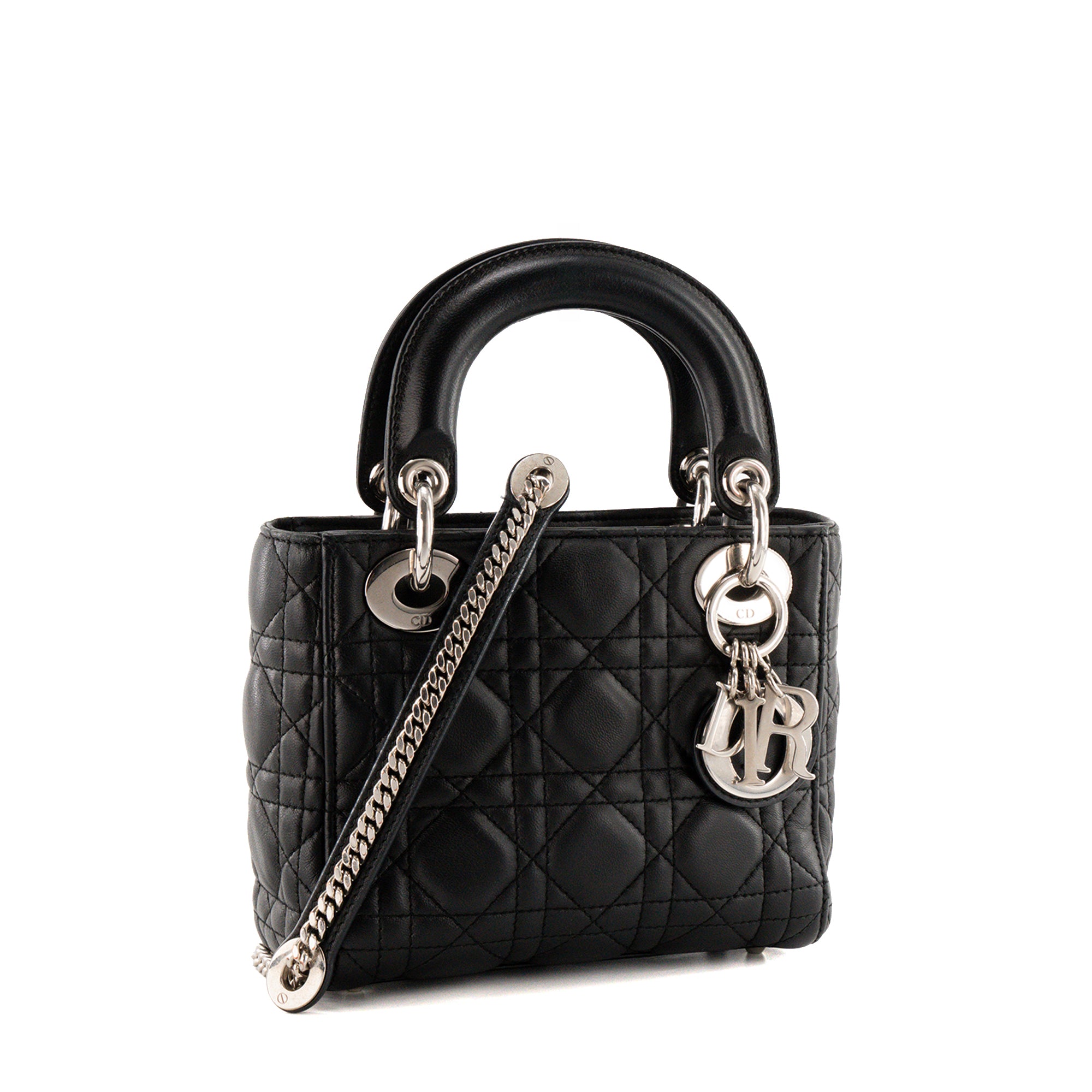 DIOR - Sac à bandoulière Lady Dior mini en cuir cannage noir