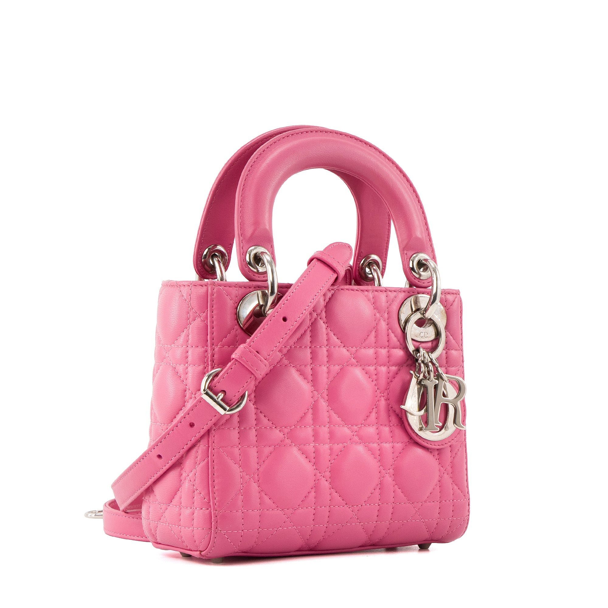 DIOR - Sac à bandoulière Lady Dior mini en cuir cannage rose