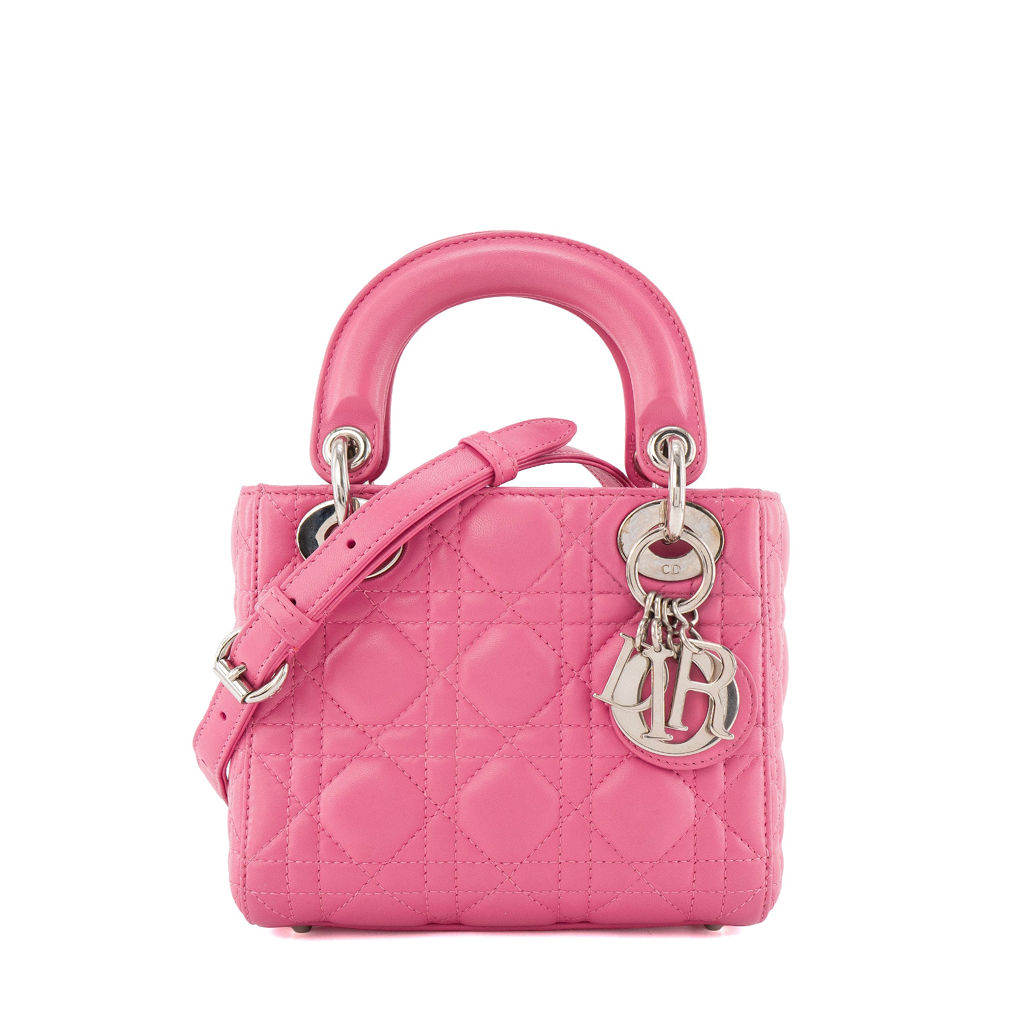 DIOR - Sac à bandoulière Lady Dior mini en cuir cannage rose