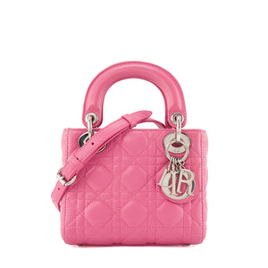 DIOR - Sac à bandoulière Lady Dior mini en cuir cannage rose