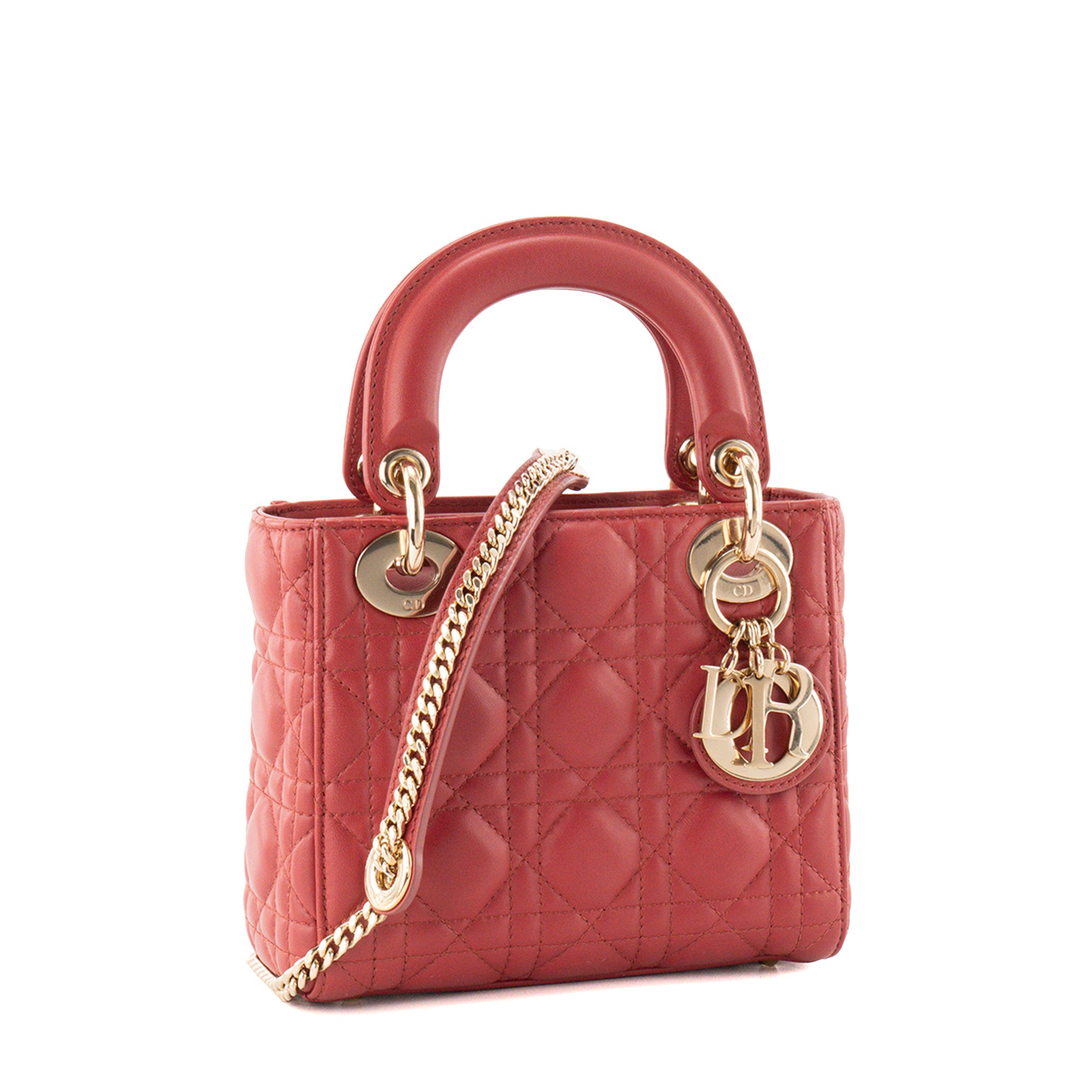 DIOR - Sac à bandoulière Lady Dior mini en cuir cannage rouge