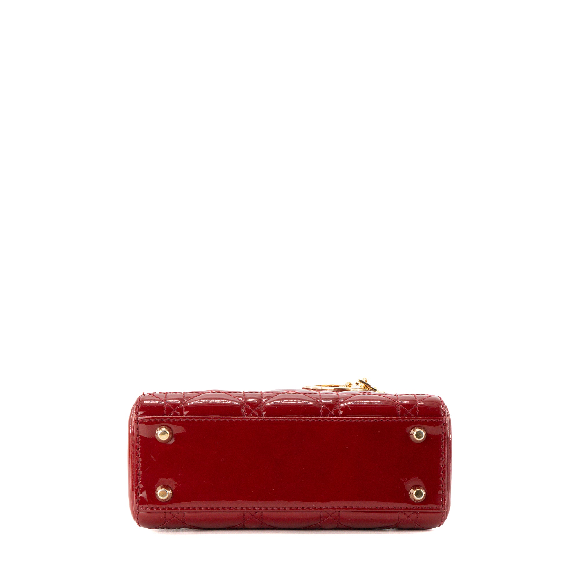 DIOR - Sac à bandoulière Lady Dior Mini en cuir cannage verni bordeaux